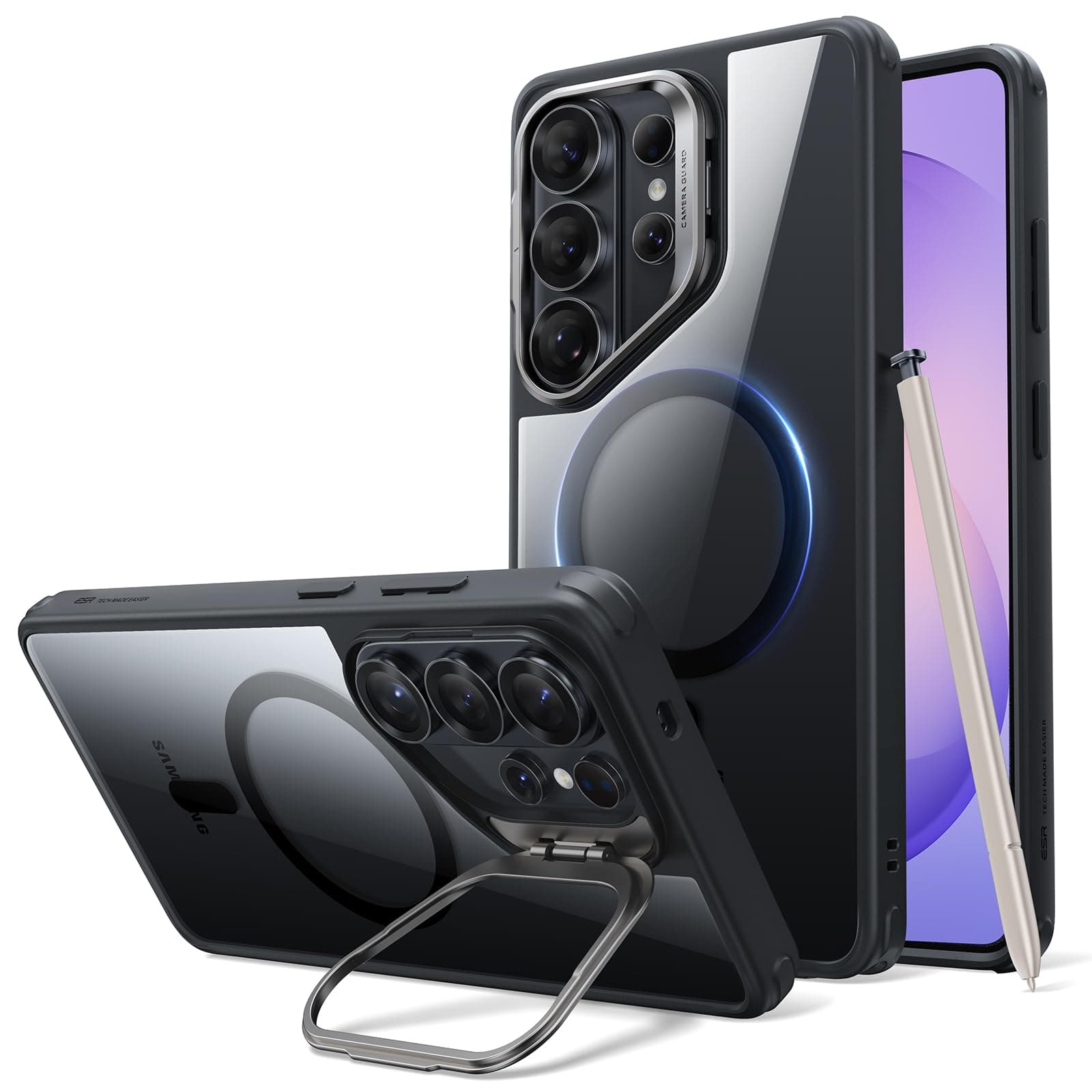 ESR für Samsung Galaxy S26 Ultra Hülle, kompatibel mit MagSafe, Militärnorm Schutzhülle,integrierter Versteck Ständer HandyHülle Case für S26 Ultra, Kratzfeste Rückseite, Classic, Klares Schwarz