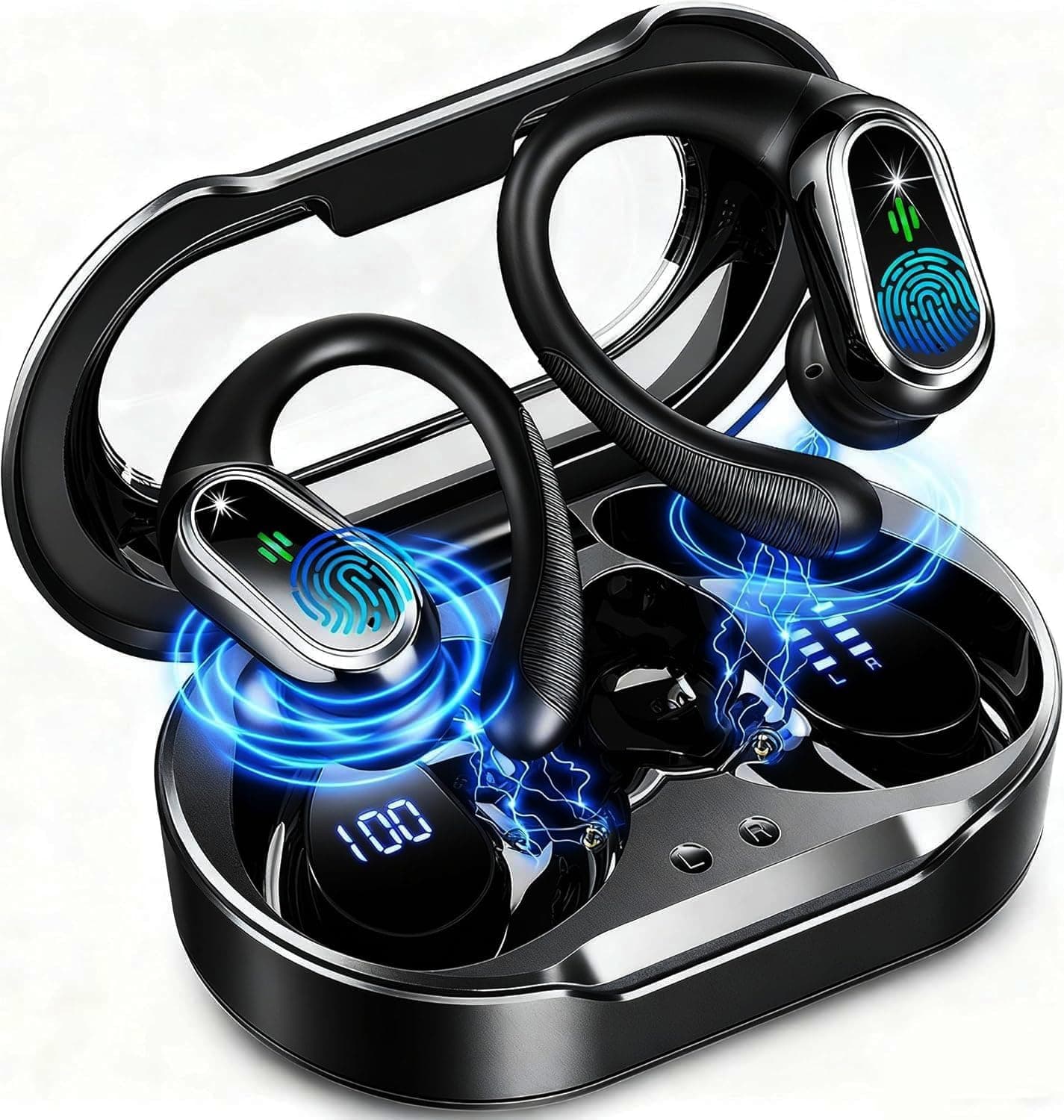 Auriculares inalámbricos Bluetooth Deportivos, Auriculares Bluetooth 5.4 HiFi Estéreo con 4 HD Mic, 50H Cascos Inalambricos con Cancelacion Ruido ENC, IP7 Impermeable Cascos para Running/Pantalla LED