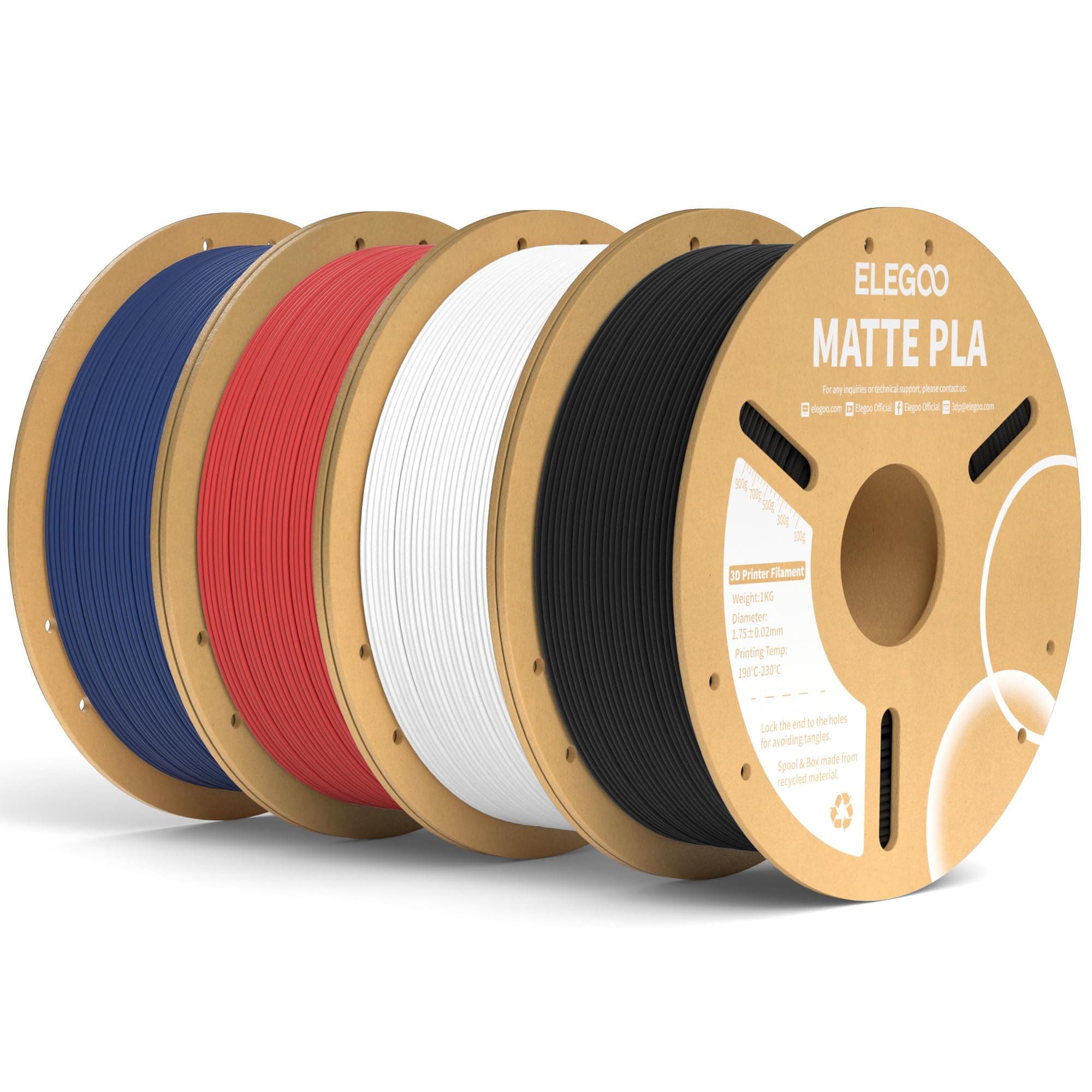 ELEGOO Filament PLA 4KG, 1.75mm Filament pour Imprimante 3D Précision Dimensionnelle +/- 0.02mm, Bobine de 1kg de carton (2.2lbs) pour la plupart des Imprimantes 3D FDM