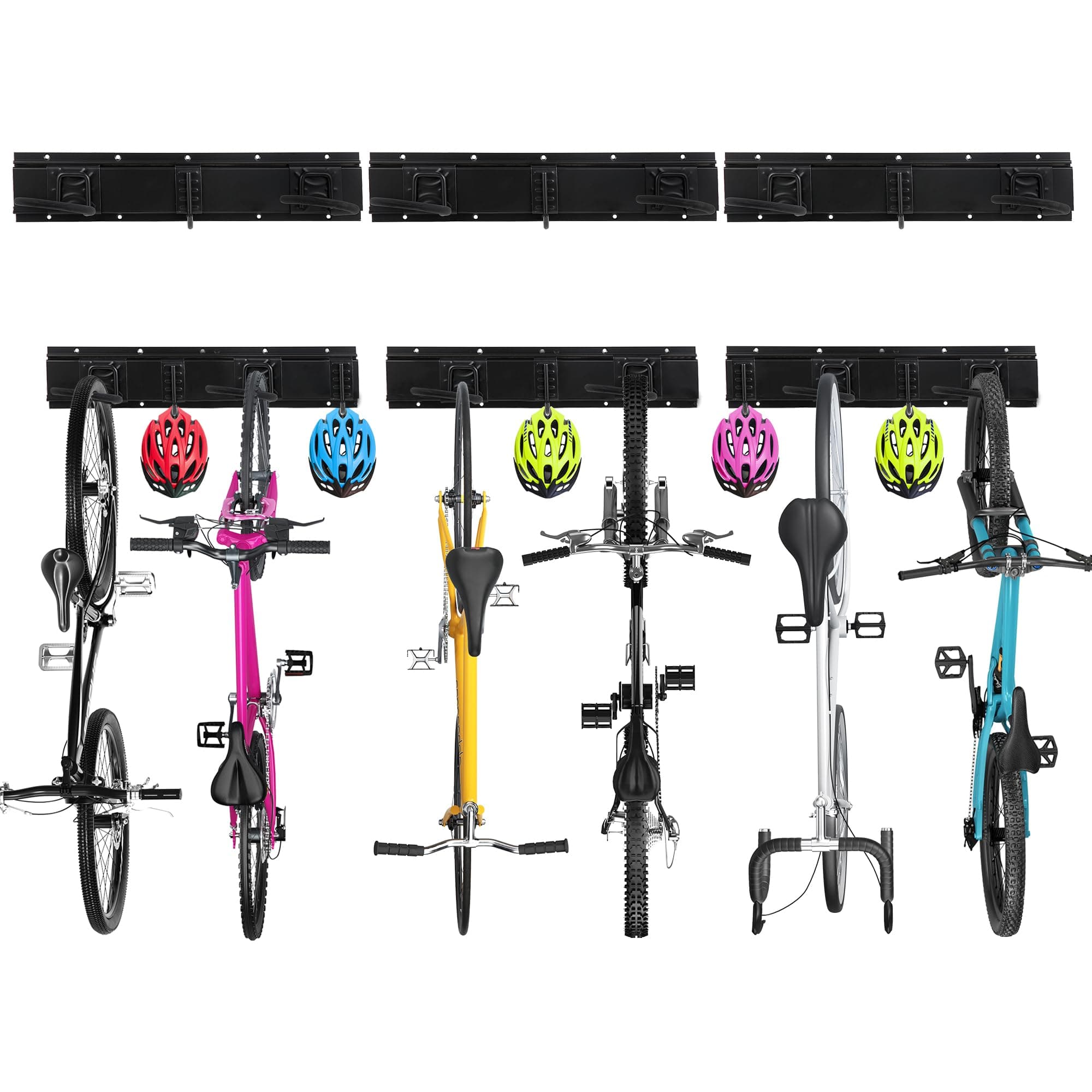 Sinoer Support mural pour vélo Support mural de rangement pour 6 vélos + 5 casques Crochet de rangement d’outils réglable pour garage ou maison Porte-vélos vertical, 20 pouces / 511 mm