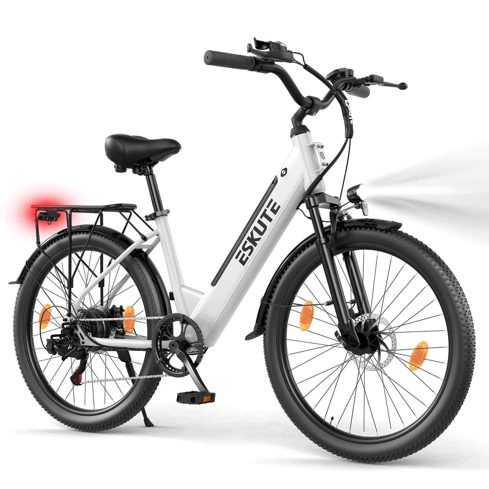 ESKUTE C100 Plus Bici Elettrica, 26 Pollici Bicicletta Elettrica, Motore 250W, Batteria Rimovibile 36V 13Ah, Velocità Massima di 25 km/h, 7 Velocità, Display LCD, E-bike per Adulti