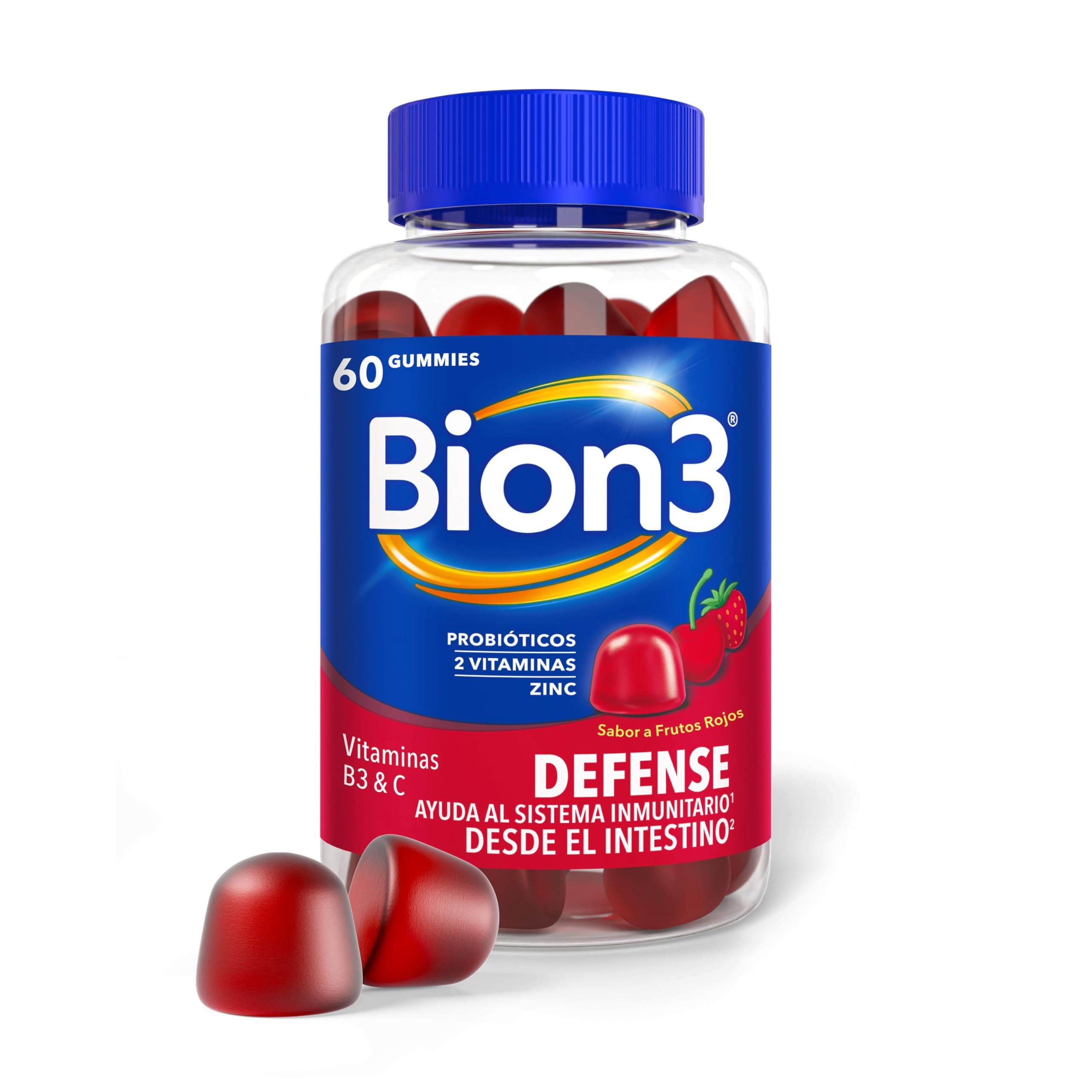 Bion3 Gummies Defense, Complemento Alimenticio Multivitamínico para Ayudar al Sistema Inmunitario¹ con Probióticos, Vitamina C, Vitamina B3 y Zinc, 60 gummies, para 1-2 meses de uso