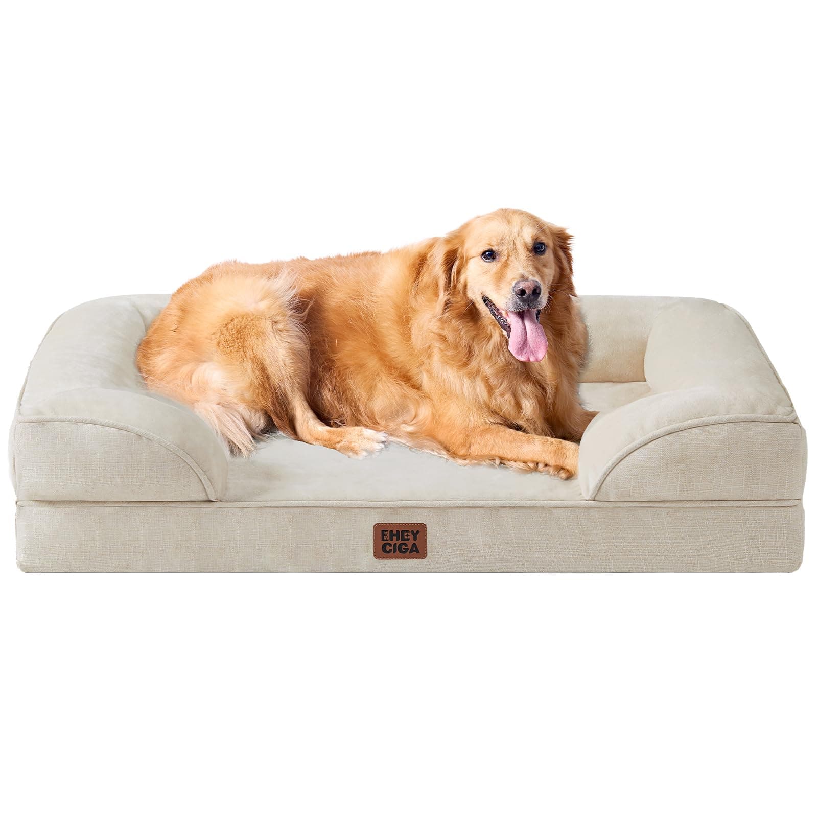 EHEYCIGA Cama Perro Extra Grande 112x81x16cm, Colchon Perro Impermeable Lavable con Espuma Viscoelástica, Sofá Perro Ortopedica Desmontable, Beige