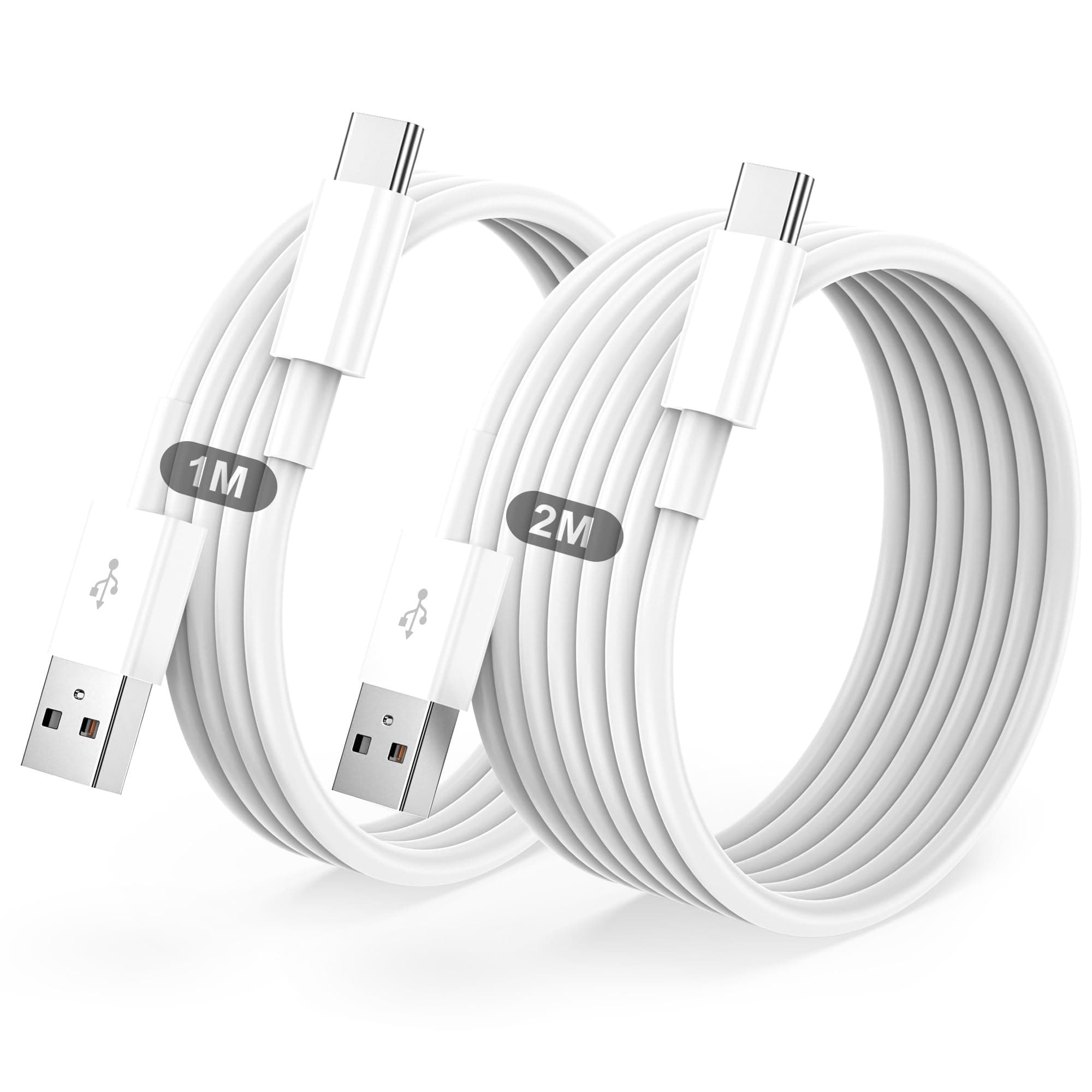 Cable USB C Charge Rapide 3A, [1m+2m/Lot de 2] Câble USB vers USB C, Cable Chargeur Type C pour iPhone 17 16 15 /Air/Plus/Pro Max, pour Samsung Galaxy S22/S21/S20/S10, pour Google Pixel, pour Xiaomi