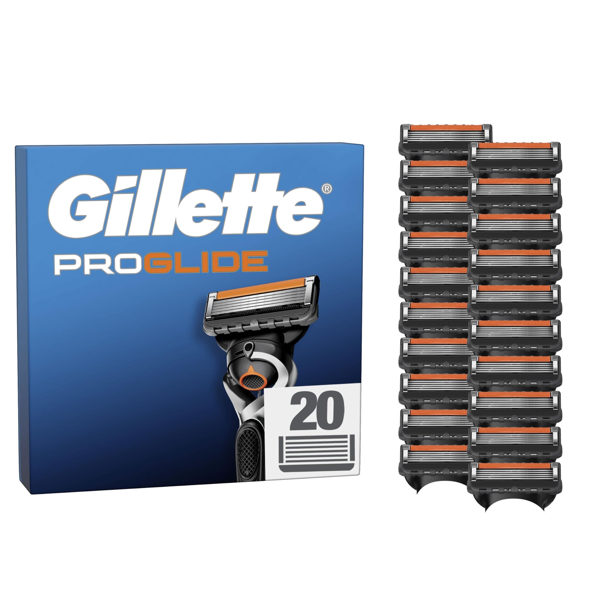 Gillette Lot De 20 Recharges De Rasoir Pour Hommes Proglide, AUTHENTIQUES, Cartouche A 5 Lames Ultra-Affutées, Nouvelle Lubrification, Bande Lubrifiante x2, Rasage Du Visage Flexible