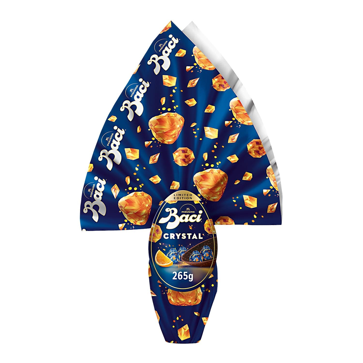 BACI PERUGINA Uovo di Pasqua 2026 Cioccolato all'Arancia Crystal con Sorpresa e 4 Cioccolatini 265g