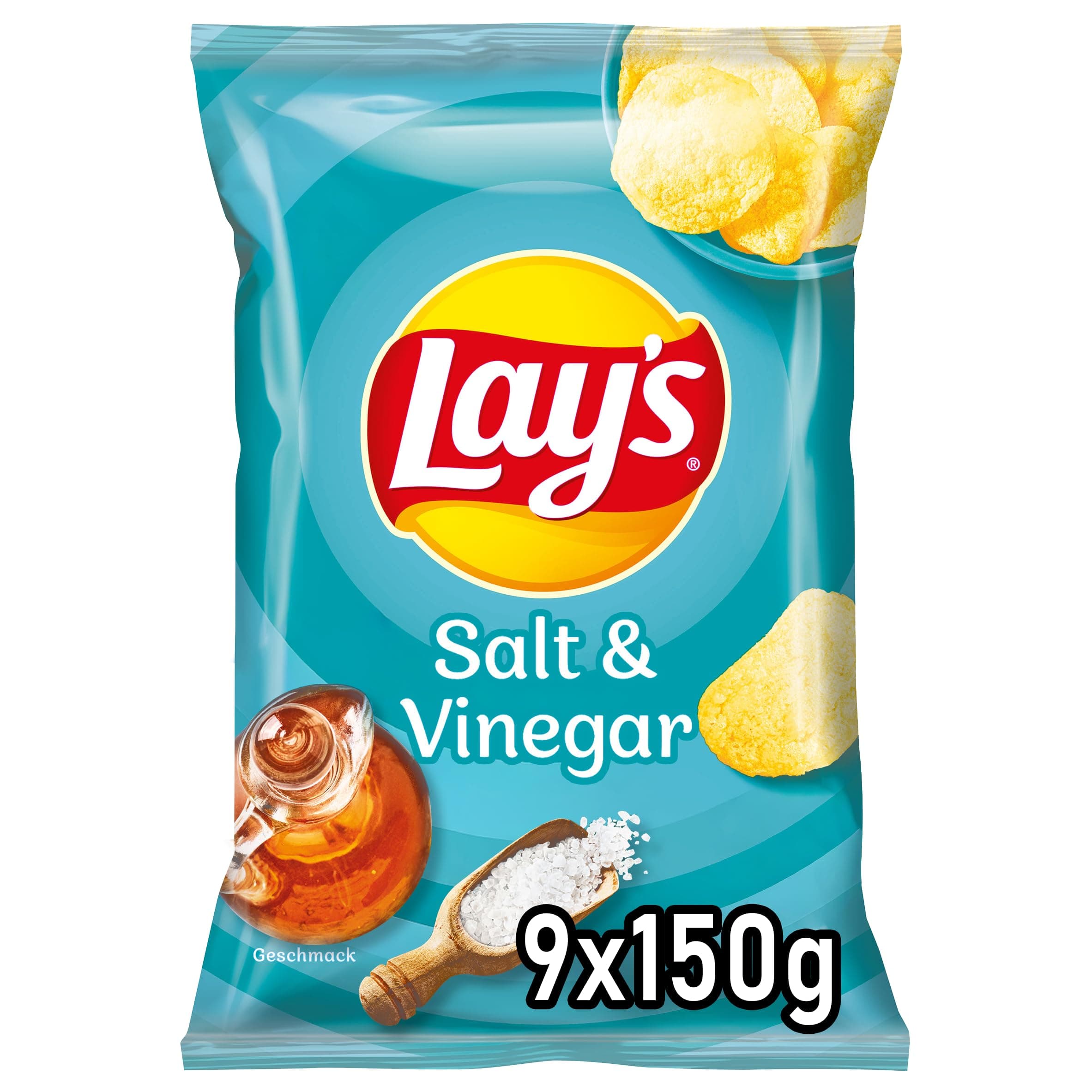 Lay's Salt & Vinegar Geschmack- Knusprig gewürzte Kartoffelchips für eine gelungene Party (9 x 150 g)