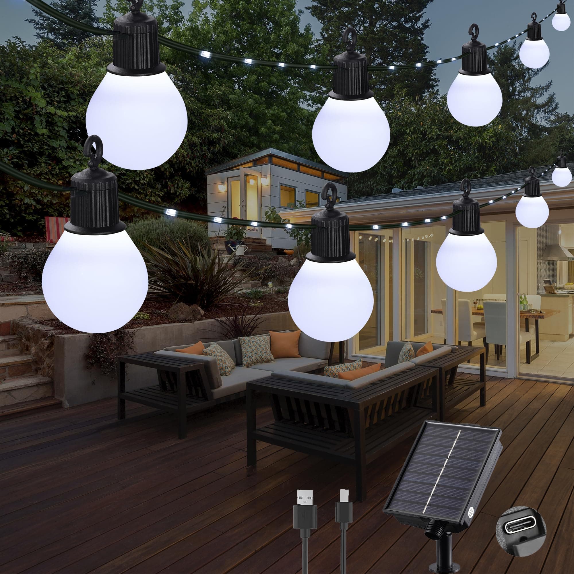 Tacobey Guirnaldas de Luces Navidad Exterior Solar, 10M 100 LED Guirnaldas Luminosas Exterior Solares con 20 Bombillas, IP65 Impermeable, Deco para Jardín, Patio, Fiesta,Terraza (Blanco Frio)