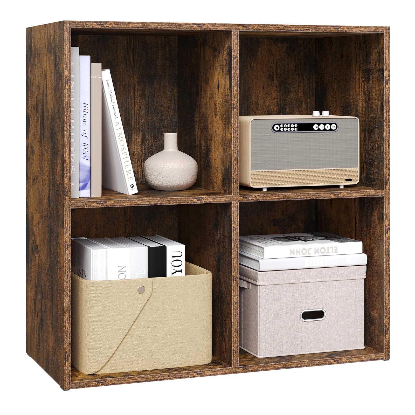 WOLTU Bücherregal Bücherschrank Standregal Würfelregal Aufbewahrungsregal Raumteiler Büroregal Aktenschrank 4 Fächer, 59,6x59,8x29 cm (BxHxT), Rustikales Braun