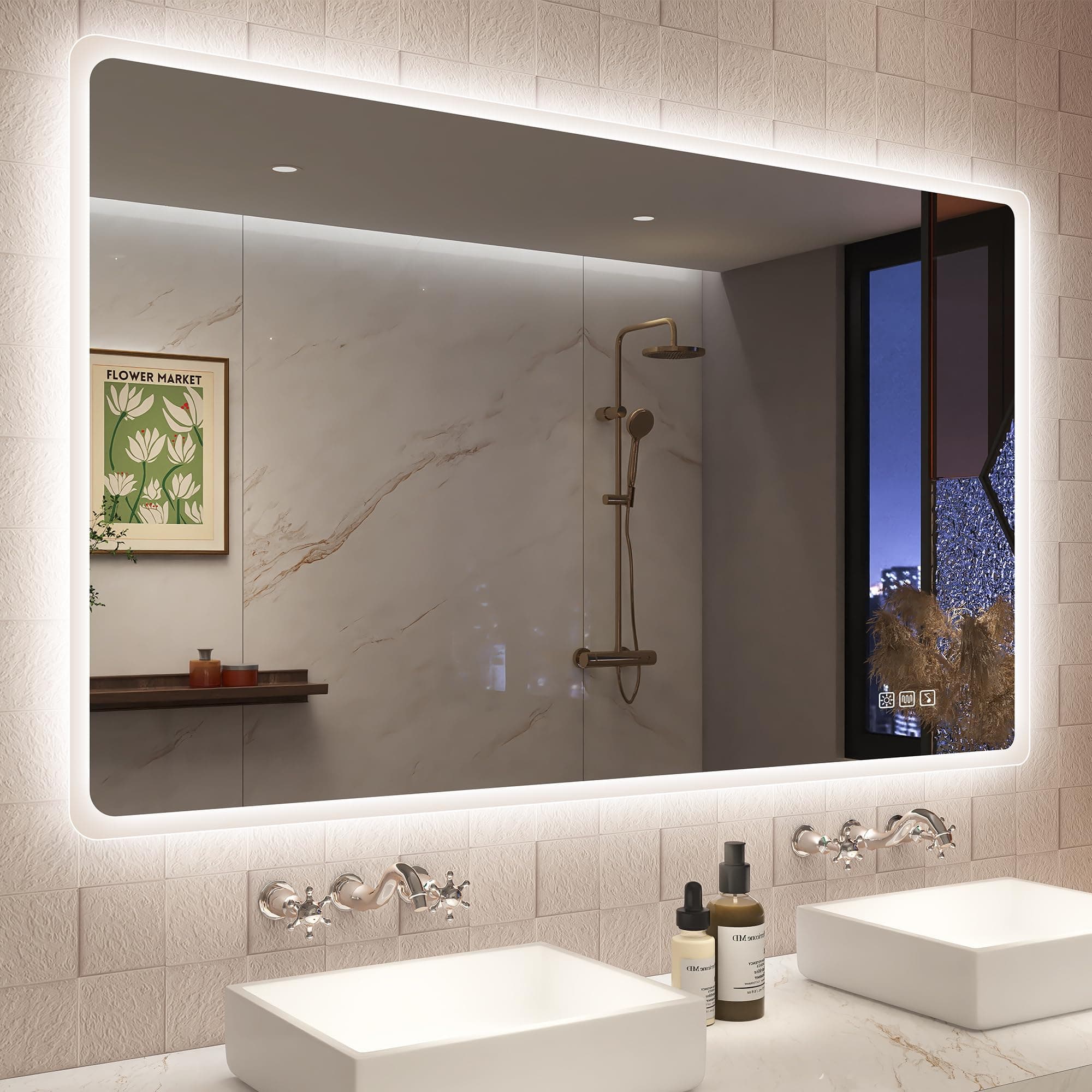 STARLEAD Grand Miroir-LED-Salle-de-Bain-avec-Éclairage 120x70cm, Bluetooth, Dimmable, 3 Couleurs Légères, Anti-buée, Mémoire, IP44, Verre Trempé HD, Horizontal/Vertical