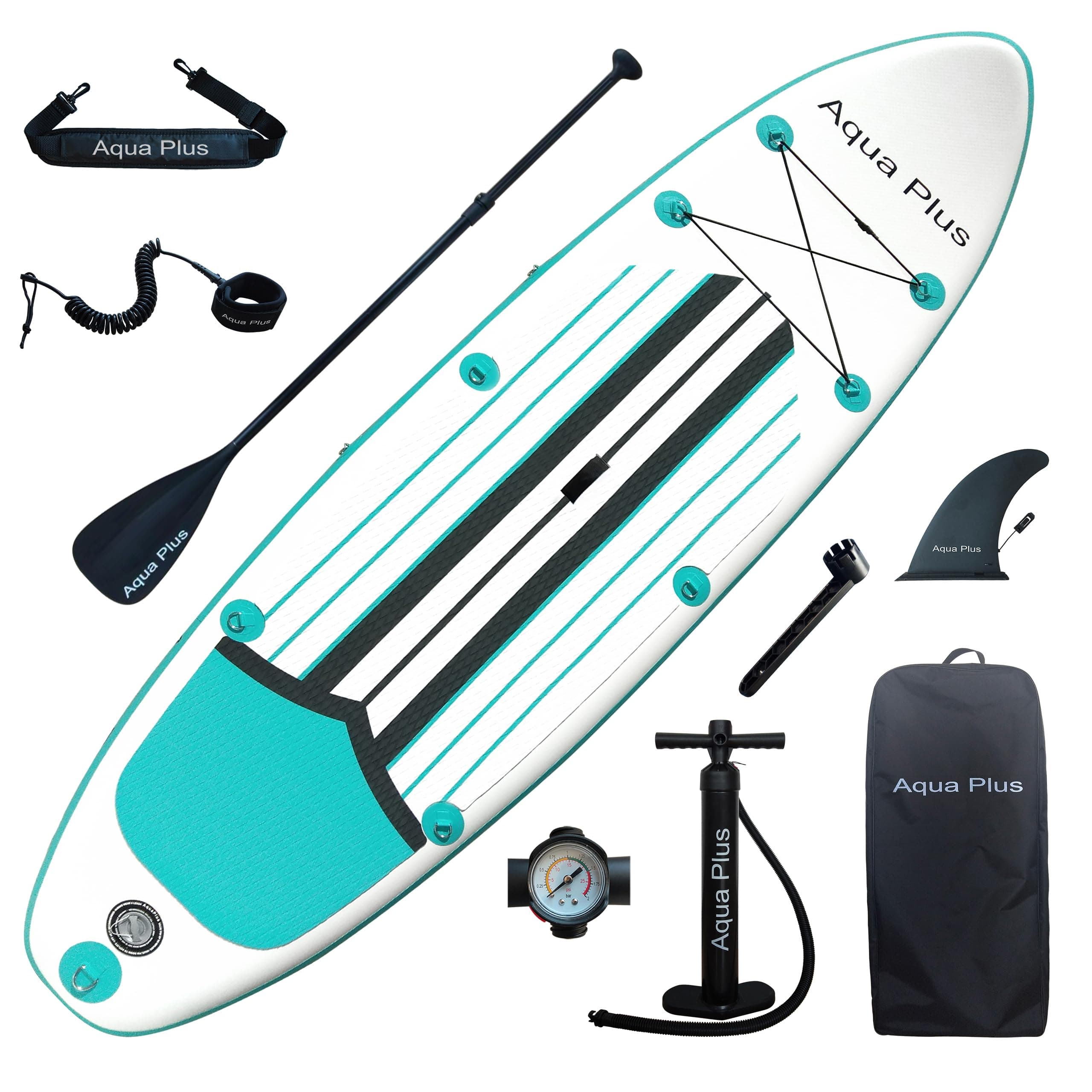 Aqua Plus 15cm Spessore SUP Gonfiabile per Tutti i Livelli di abilità Tavola da Paddle in Piedi, pagaia, Pompa, ISUP Zaino da Viaggio, guinzaglio, Tracolla