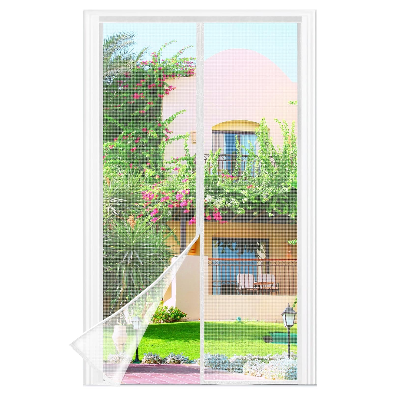 Moustiquaire Porte Fenêtre, 90 x 190 CM - Maille Fine BLANC Rideau Anti Mouche, Se Ferme Tout Seul, La Bande Ve1cro au Sommet du Volet Magnétique a Été Élargie à 3,8 CM