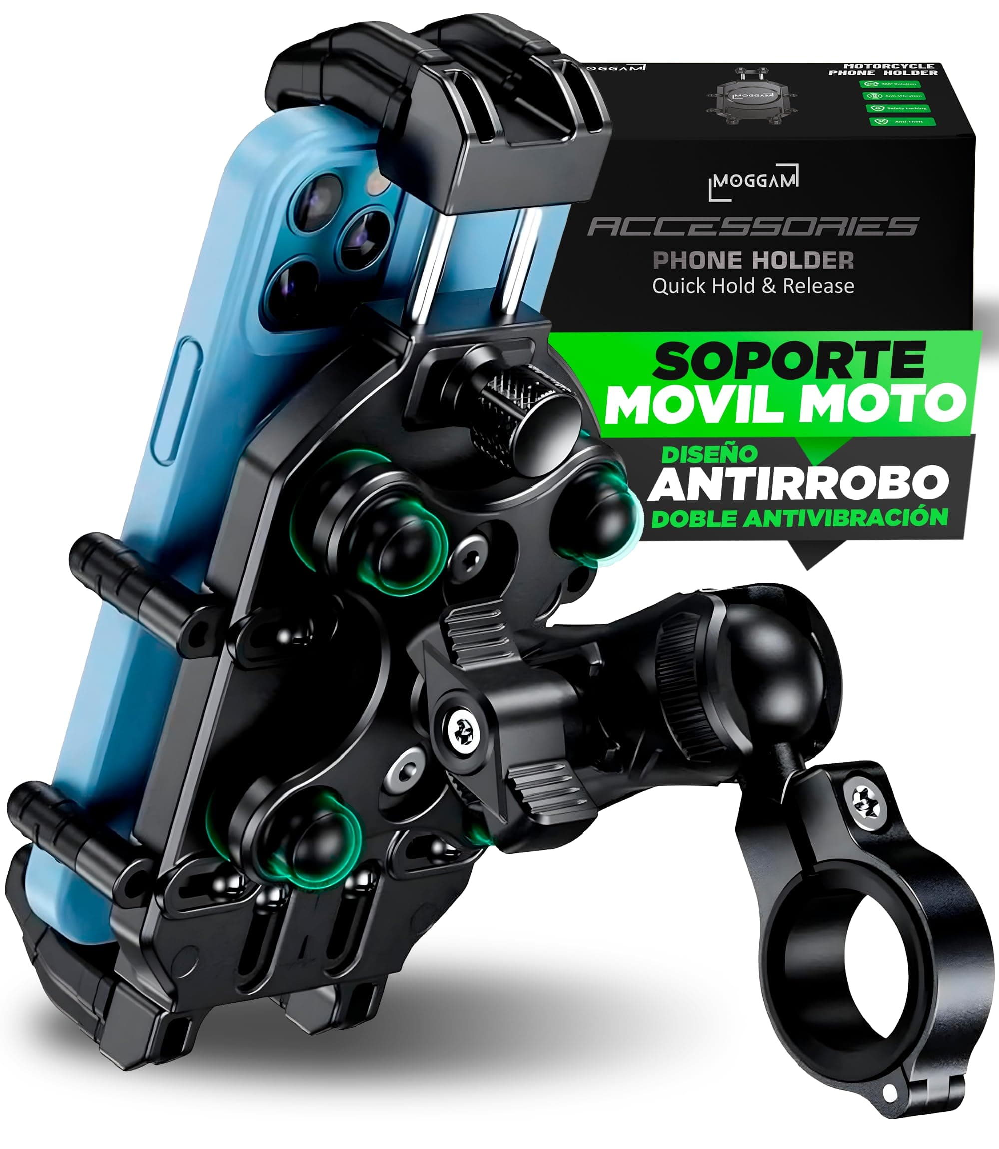 Soporte Movil Moto Trail Ultra Resistente Antivibracion Antirrobo Compatible Smartphones Ruggerizados 5.4 a 7.2 Pulgadas Montaje Seguro Manillar para Adventure Enduro Touring Offroad