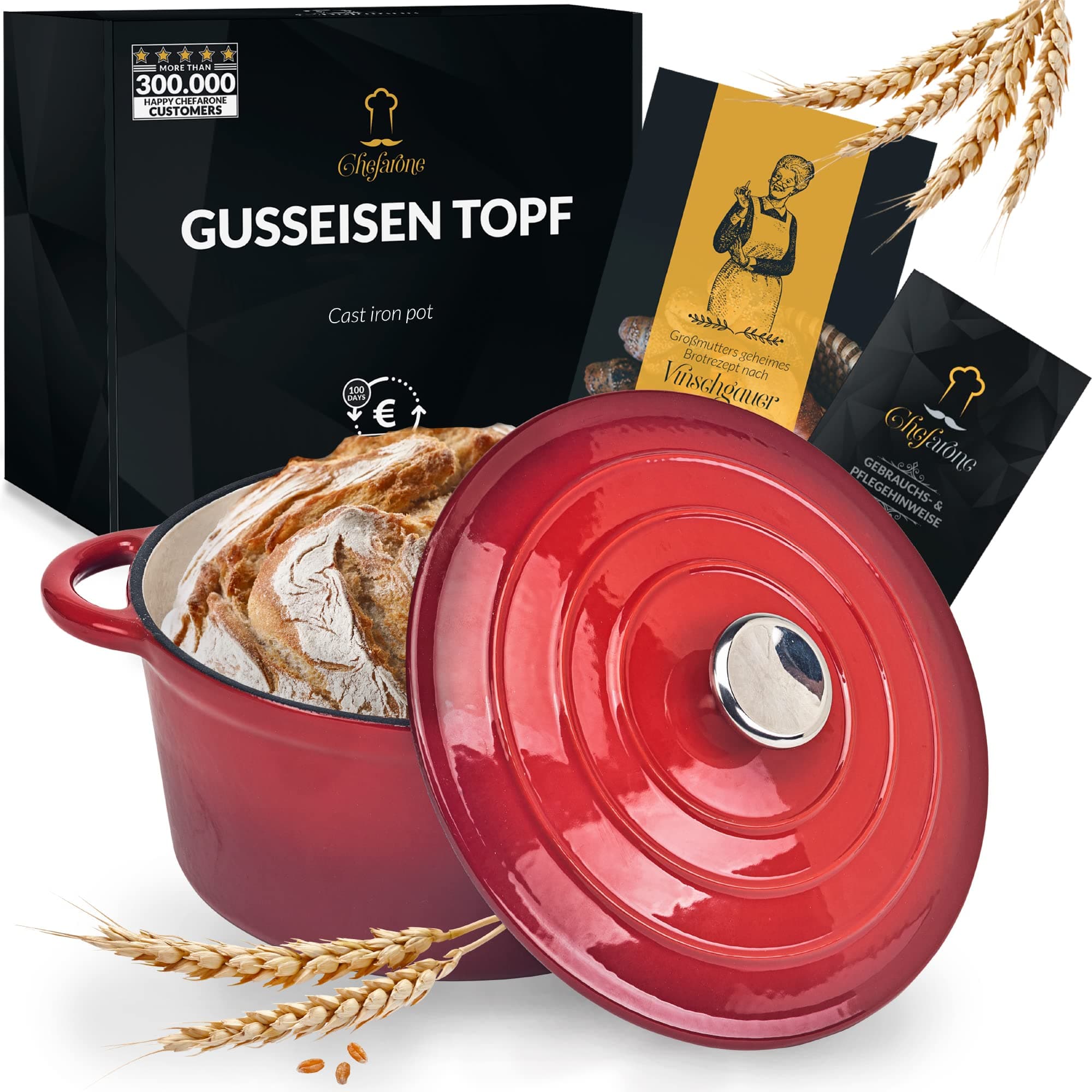 Chefarone Cocotte Casseruola Ghisa smaltata 24 cm 3,5 L - Dutch Oven con Coperchio – Pentola Multiuso per Pane Arrosti Stufati e Cotture in Forno - compatibile Induzione