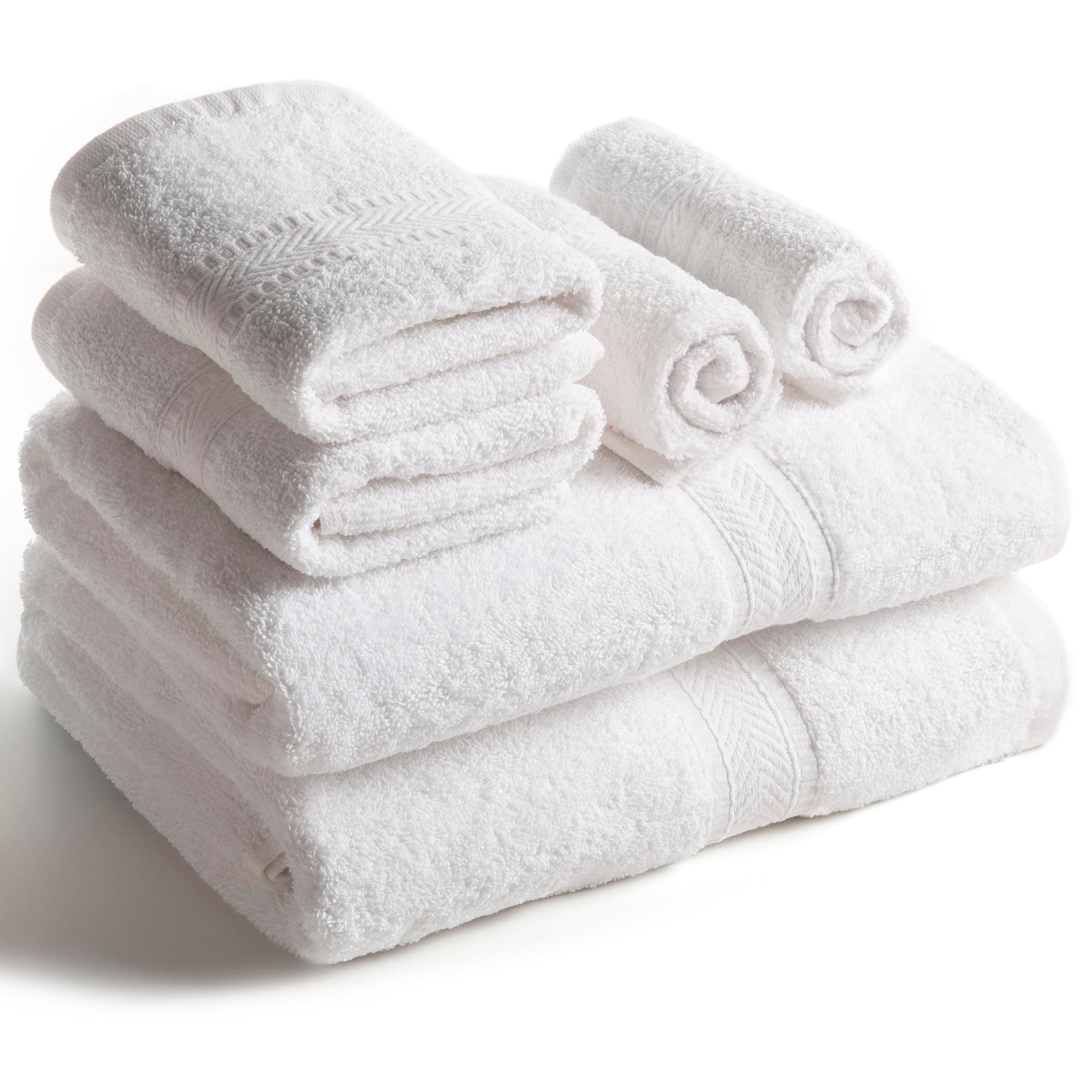 Sweet Needle Lot de 6 Serviettes – 2 Serviettes de Bain, 2 essuie-Mains et 2 Gants de Toilette en Coton, Usage Quotidien, qualité hôtelière, Doux, très Absorbant, séchage Rapide, léger (Blanc)