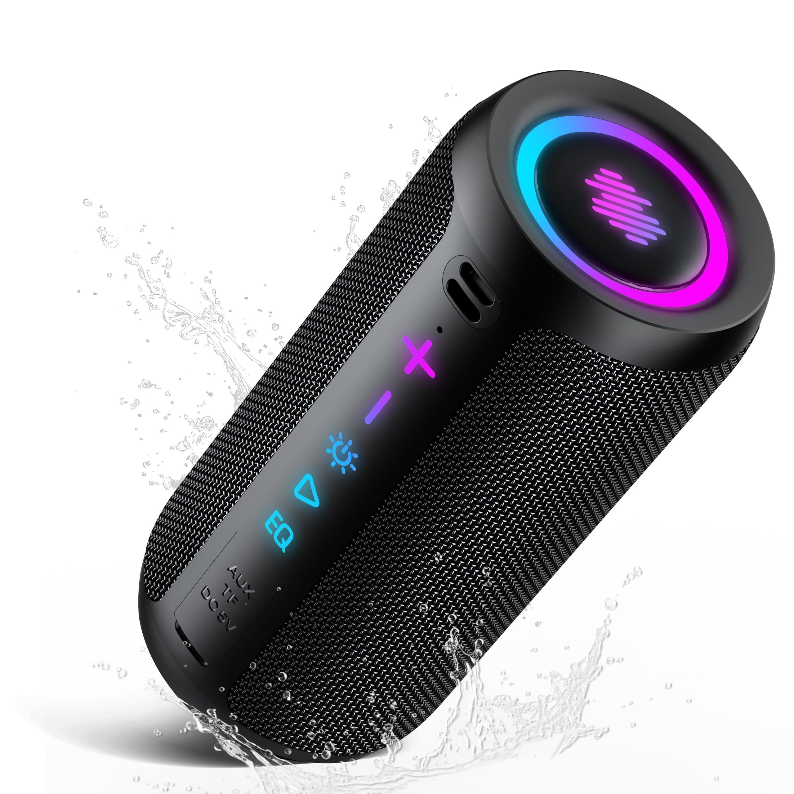 TIMU Altavoz Bluetooth 5.4 Potente, 25W Altavoces Bluetooth con 2 Modos EQ, Correa de Transporte, Compatible con PC, 8 Modos RGB, 24H de Reproducción, Emparejamiento TWS, IPX7, Micro SD y AUX