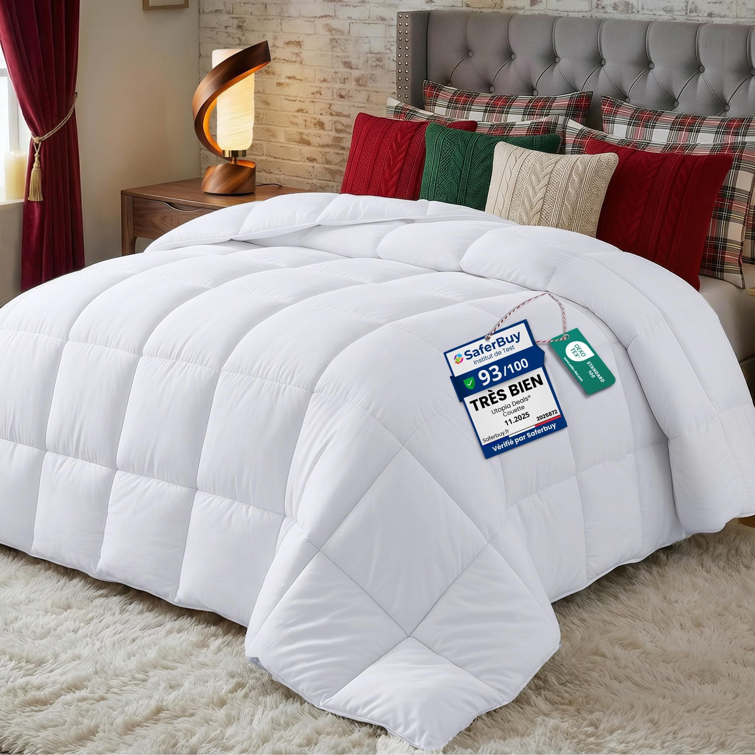 Utopia Bedding Couette 200x200 cm, Couette Chaud 370 GSM, pour lit 2 Personne, Couverture Blanc avec Onglets d'angle (Blanc)