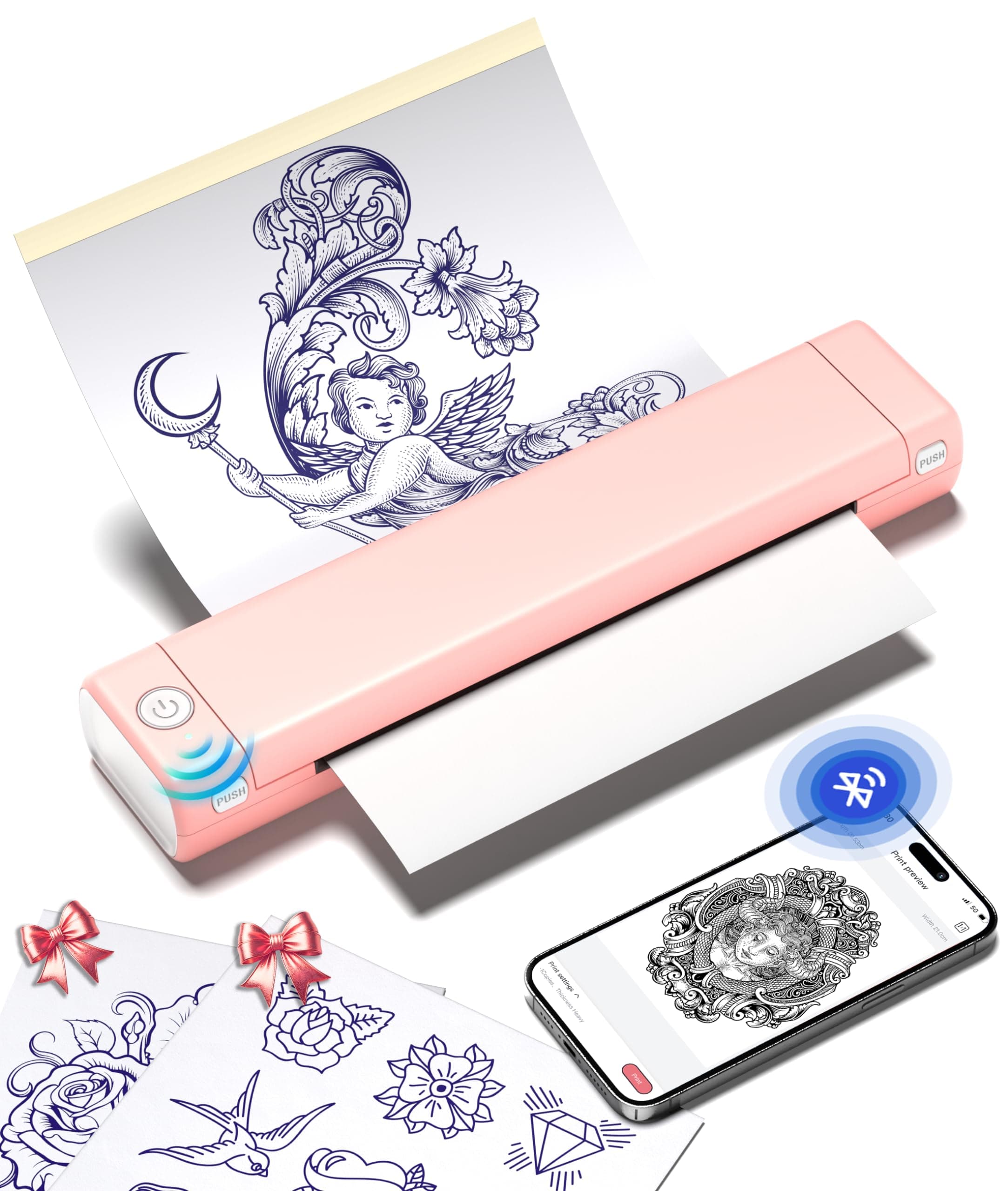 Phomemo M08F Impresora Termica Tattoo Bluetooth, Impresora Térmica de Tatuajes, Termocopiadora Máquinas de Tatuaje para Artistas del con 10pcs Termocopiadora Tatuaje Papel de Tatuaje