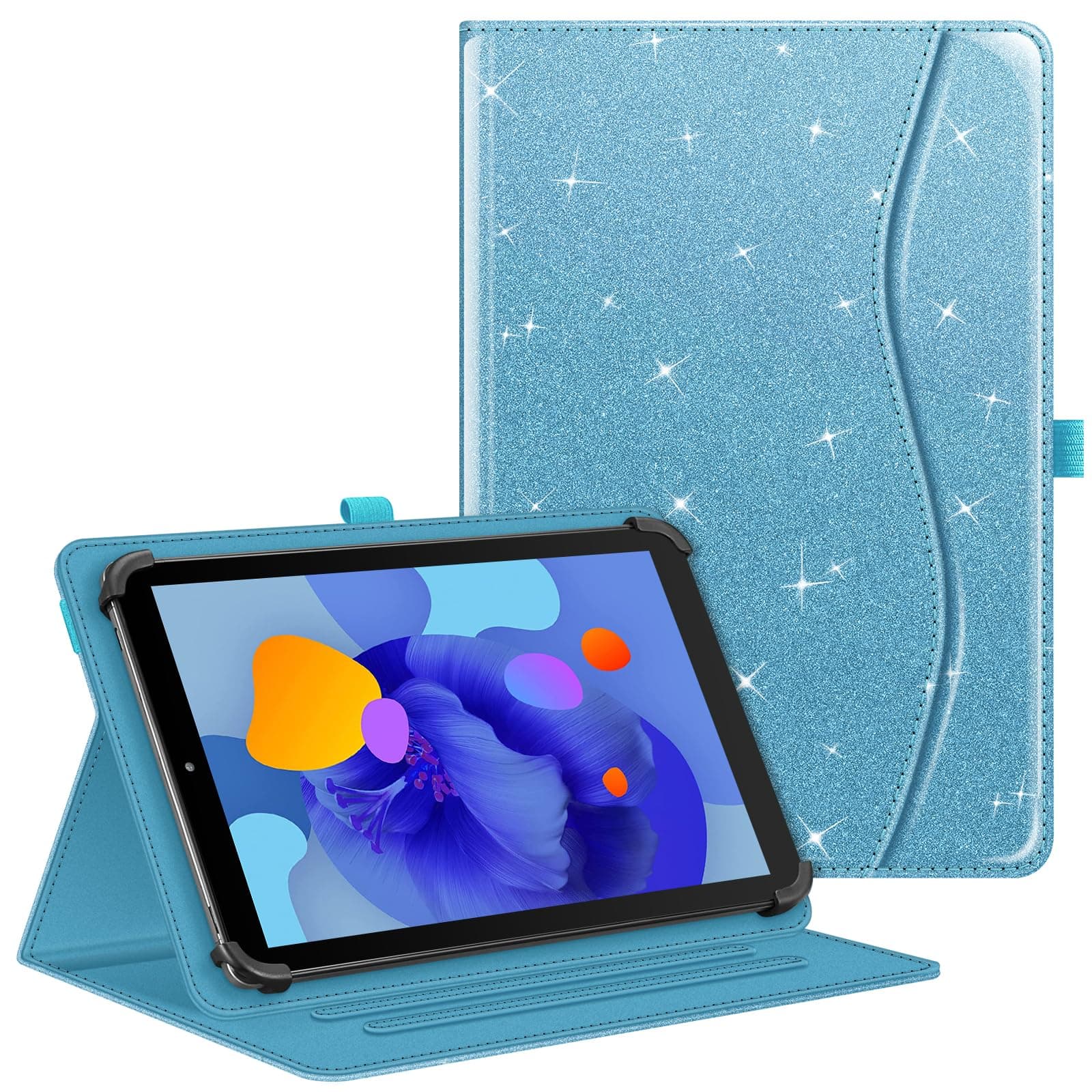 Fintie Tablet Universal Hülle für Laptok/AWOW/Whitedeer/Hasskya/TABWEE/DOOGEE G5/U10/T10W 10 Zoll, DOOGEE U11 Pro/Tab G6 11 Zoll, Multi-Winkel Hülle Universal für 9-11" Tablet, Glitzer Blau