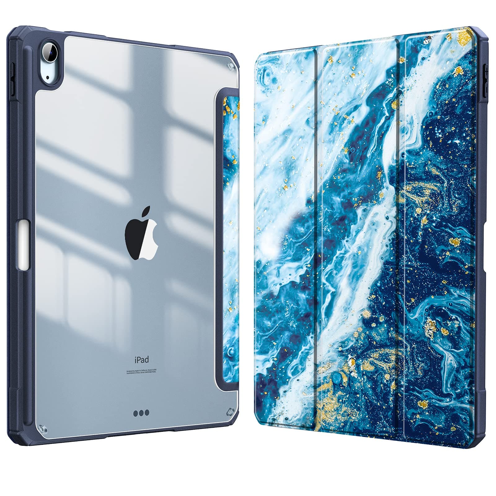 Fintie Hybrid Hülle für iPad Air 11 Zoll M4/M3/M2 (2026/2025/2024), iPad Air 5./4. Gen (2022/2020) 10,9 Zoll, mit Stifthalter, stoßfeste Schutzhülle mit transparenter Hartschale, Meeresblau
