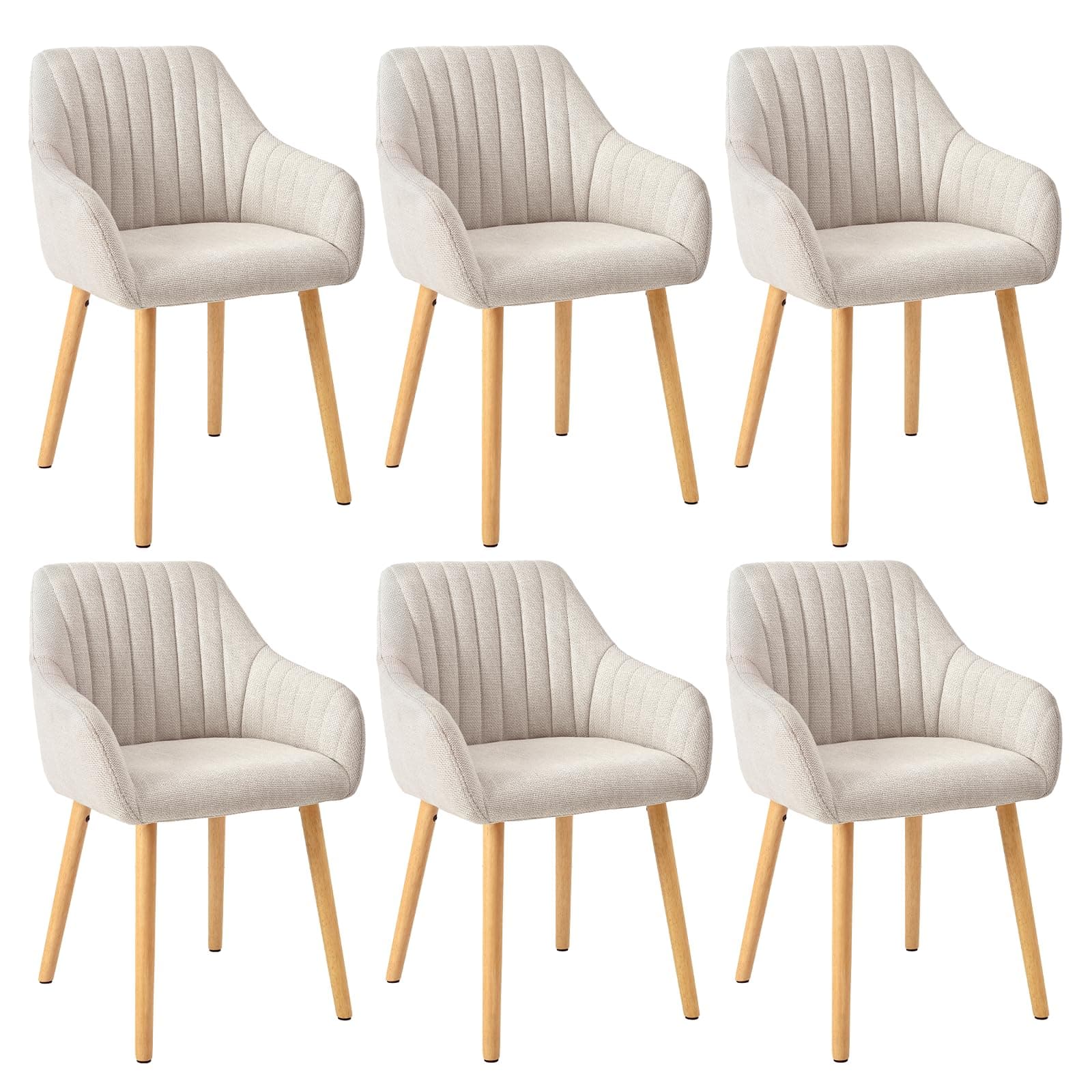 Goeurvant Juego de 6 sillas de Comedor Beige con reposabrazos de Lino, sillas de Comedor, Silla de salón, Silla de Cocina