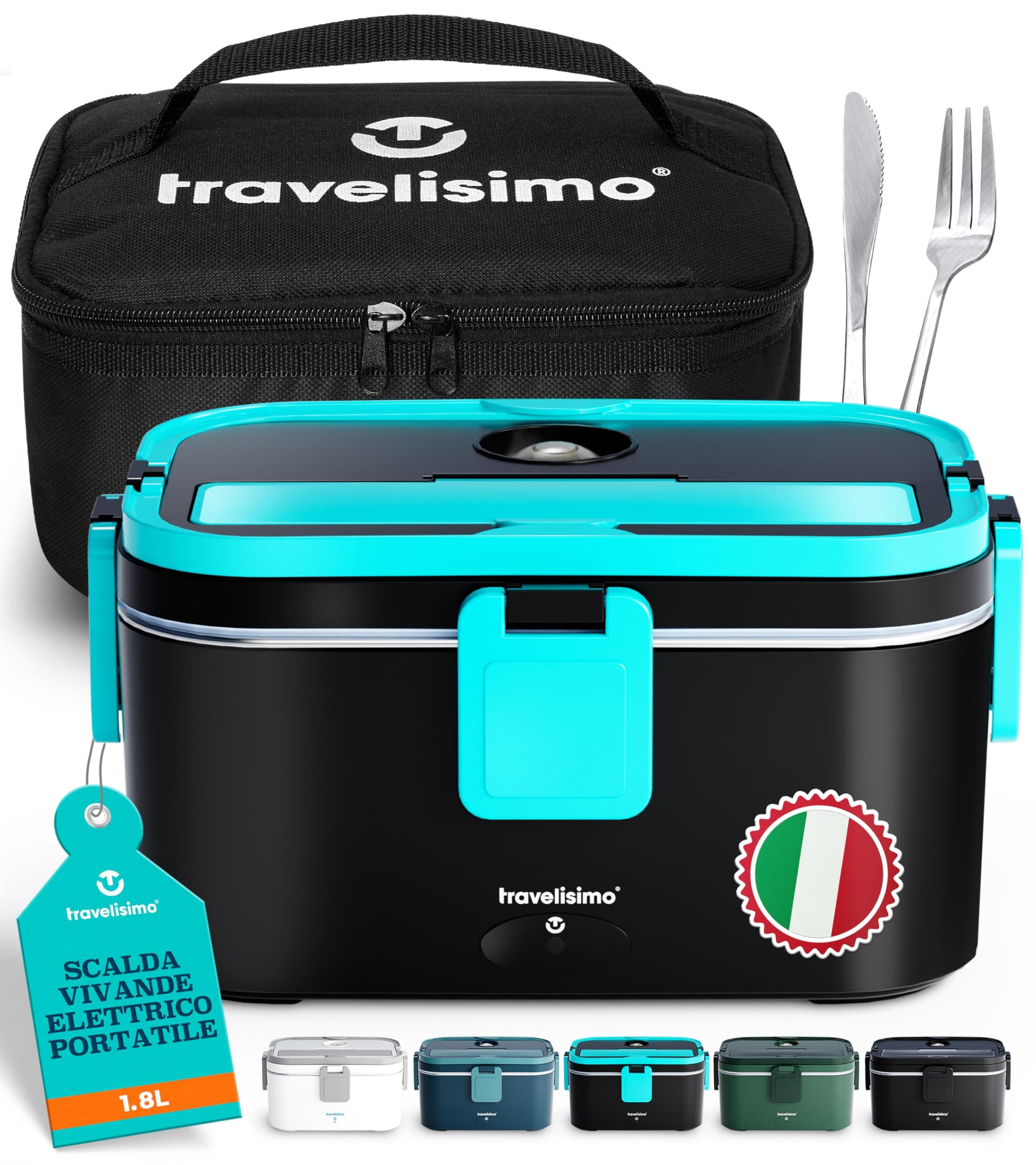 TRAVELISIMO Scaldavivande Elettrico Portatile Extra Grande 1,8L 100W Portapranzo Riscaldabile Portatile, 220V/12V/24V Scalda Vivande Portatile Elettrico per Viaggio e Lavoro, Porta Pranzo Riscaldabile