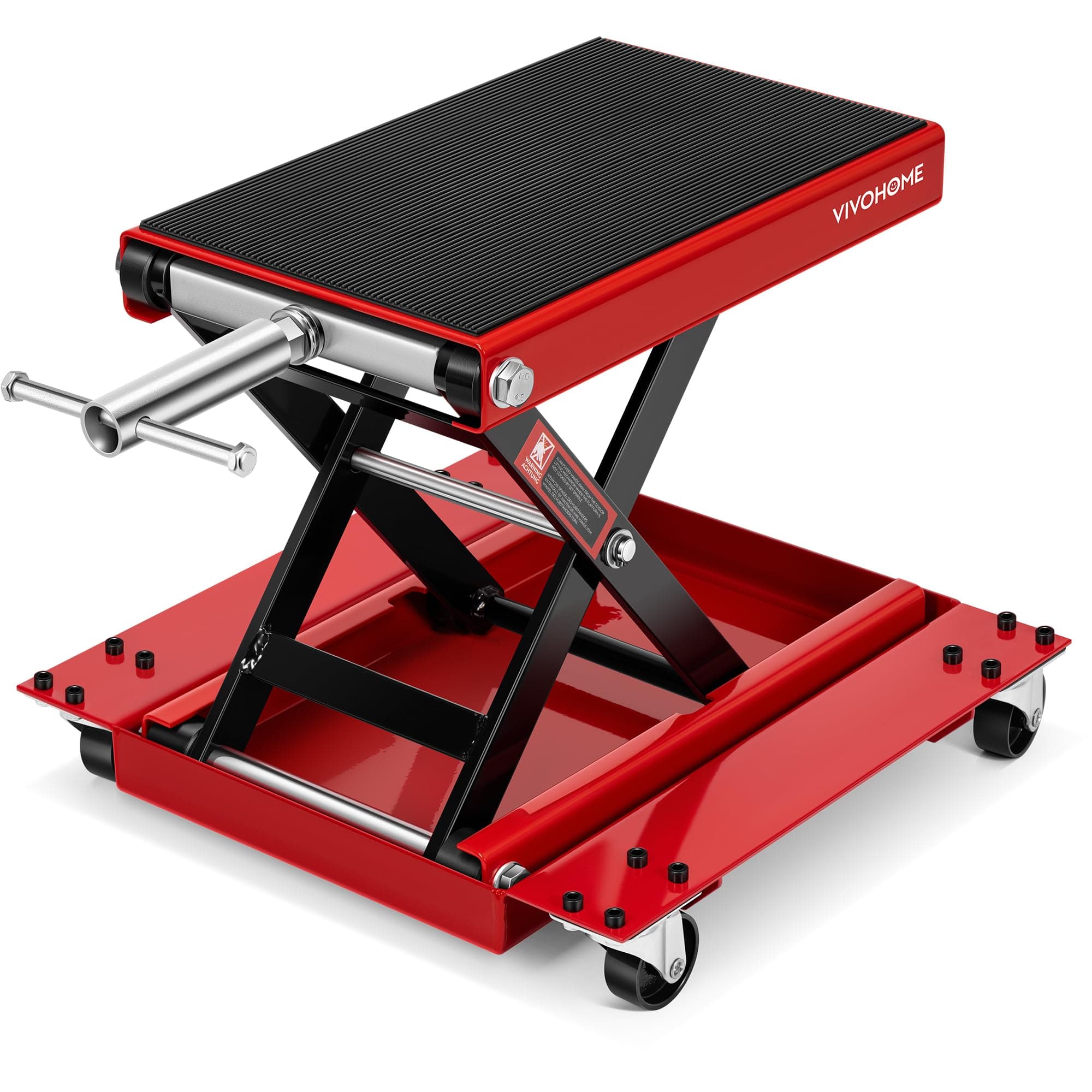 VIVOHOME Moto Elevadora Plataforma Carga 500kg Caballete para Motocicletas Tijera de Acero con Plataforma Rodante y Manivela de Mano