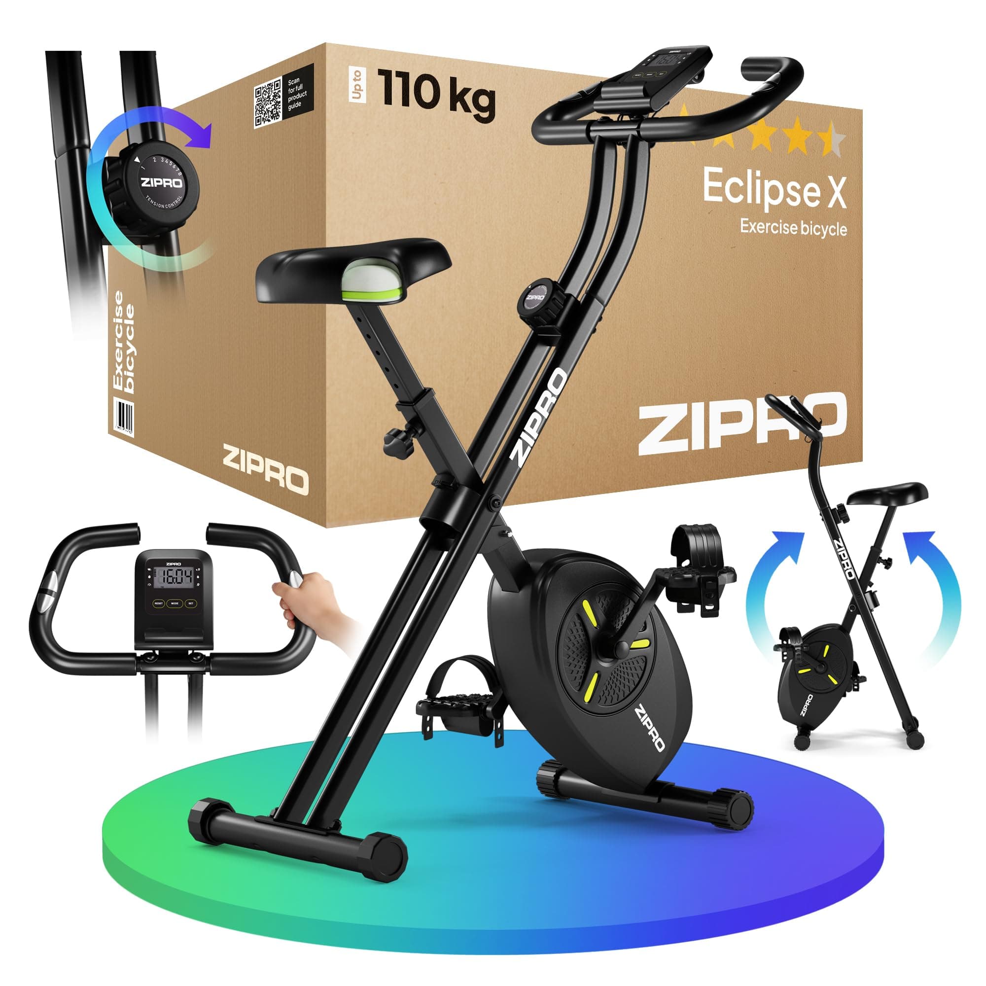 ZIPRO Cyclette da Casa Pieghevoliciclette Esercizi Pieghevole Professionale Bike Camera Palesta Bici Salvaspazio Orizzontale Smart Bicicletta Mini Magnetica Ciclet Home - Eclipse X