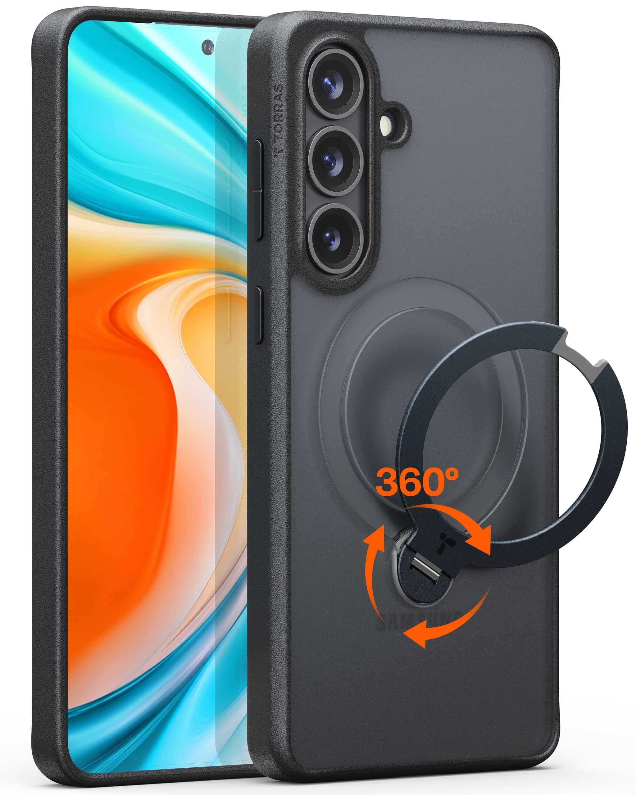 TORRAS Ostand Q3 Spin für Samsung Galaxy S26 Plus Hülle (360° Langlebig Ständer für Magsafe) TOP Militärschutz Stoßfest Kratzfeste Matt Dünn Handyhülle Samsung S26+ Case Schutzhülle Schwarz