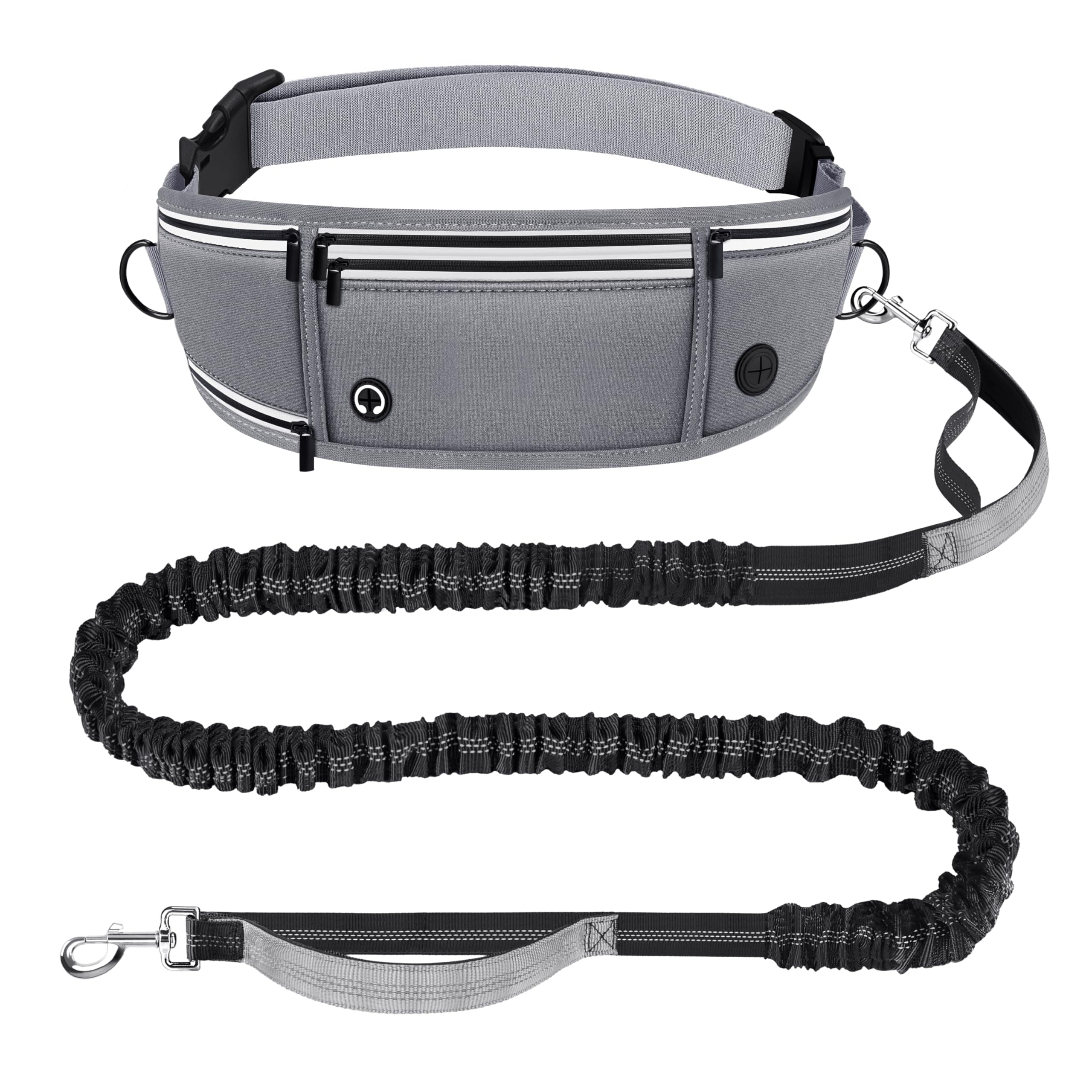 Looxmeer Laisse Canicross Chien, Laisse Main Libre pour Chiens, Longe de Jogging Élastique 160-220cm, Anti-tirons, Réfléchissant, Ceinture Réglable, Double Poignée pour Course à Pied, Marche