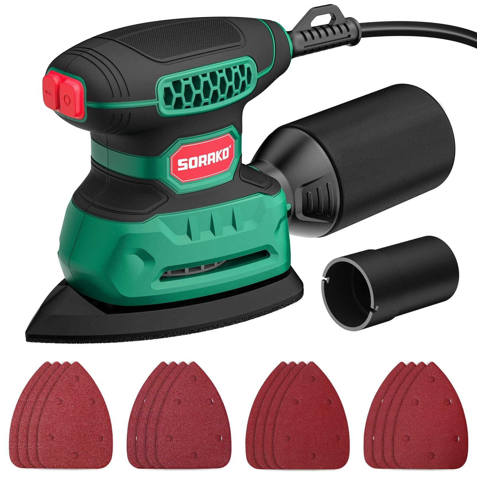 SORAKO Levigatrice Per Legno, 220W 14000 OPM Levigatrice Mouse Con Sacchetto Raccoglipolvere E 16 Fogli Di Carta Abrasiva, Ideale Per Levigare Superfici In Legno E Acciaio In Spazi Ristretti