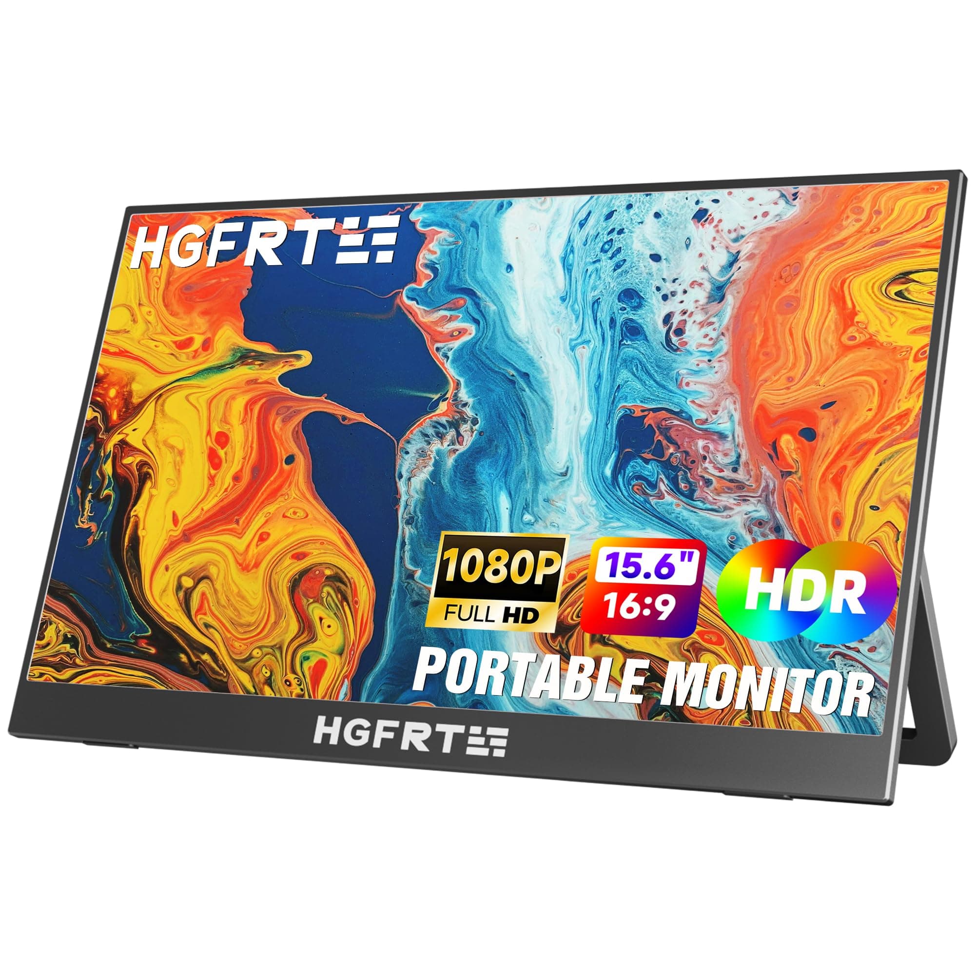 HGFRTEE Monitor Portátil de 15,6 Pulgadas, Pantalla Portatil 1080P FHD con HDMI/USB C, Doble Altavoz, Soporte Ajustable, VESA, para Laptop PC Macboo Teléfono Móvil Switch