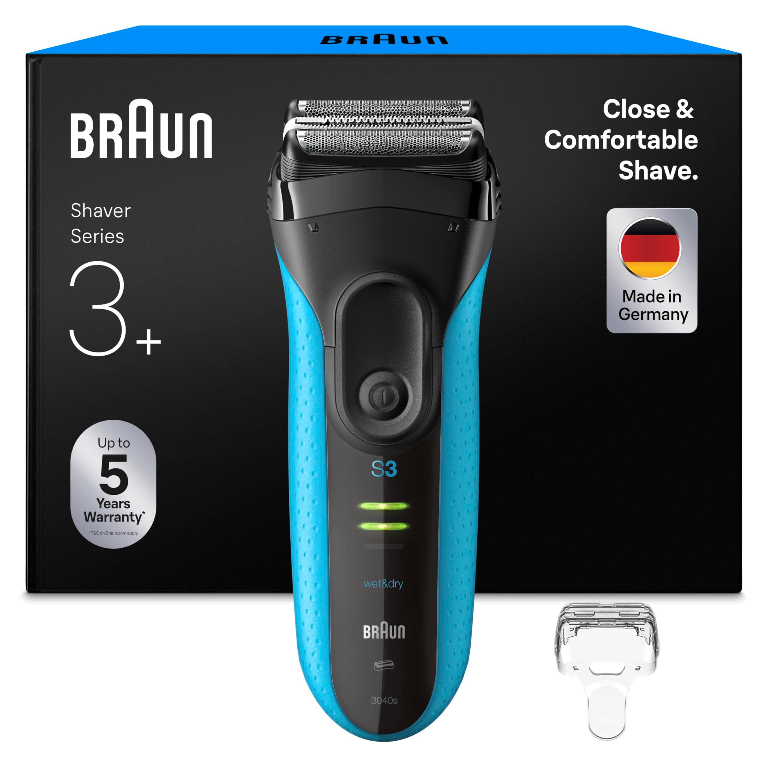 Braun Rasoir Electrique Homme Series 3 ProSkin 3040s Noir-Bleu, Avec Tondeuse De Précision Pour Sculpter Les Moustaches Et Micro-Peigne Pour Rasage Efficace, Même A Raser Les Barbes De 3 Jours