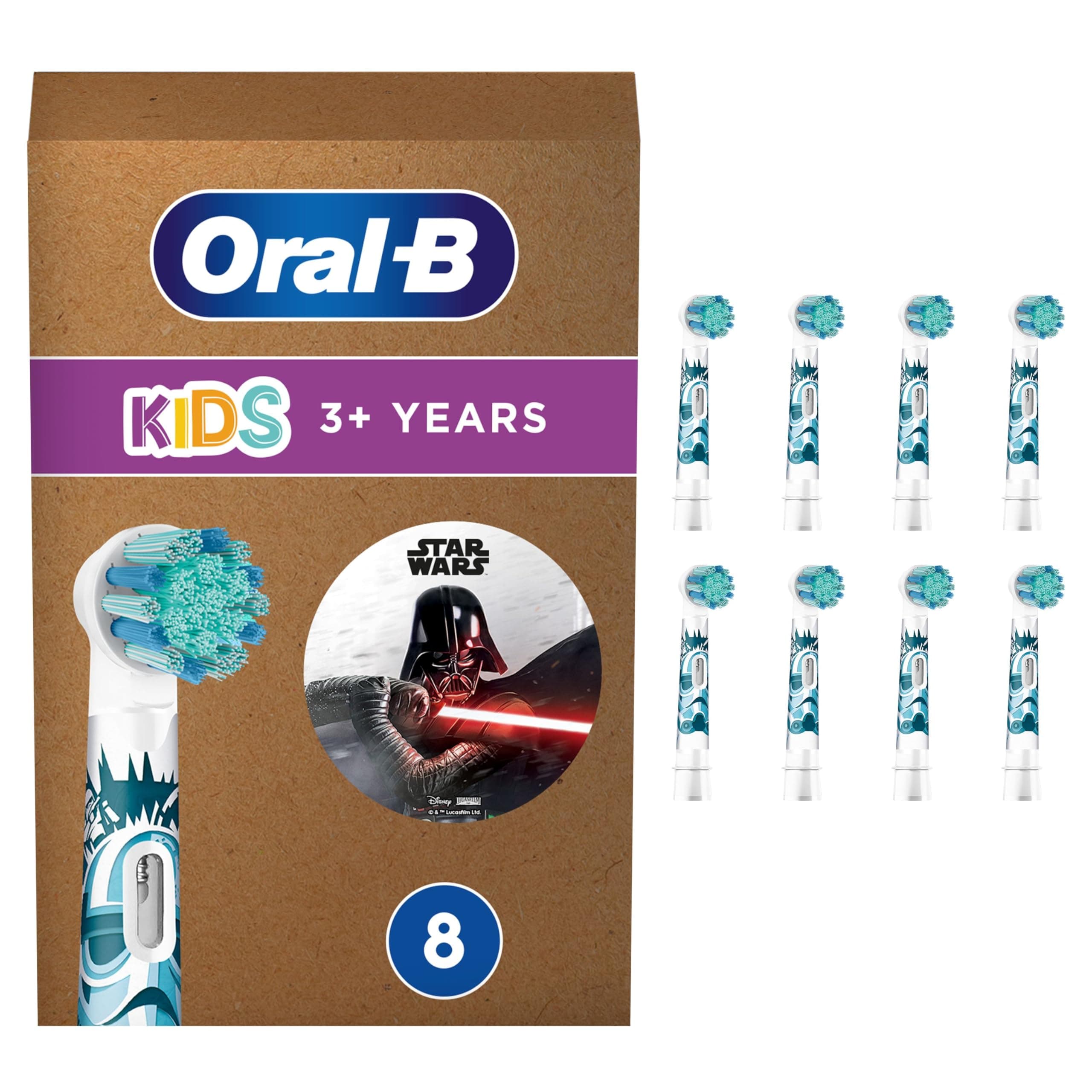 Oral-B Kids Star Wars Recambios para Cepillo de Dientes Eléctrico, Pack De 8, Envase Reciclable, Apto para Tamaño Del Buzón