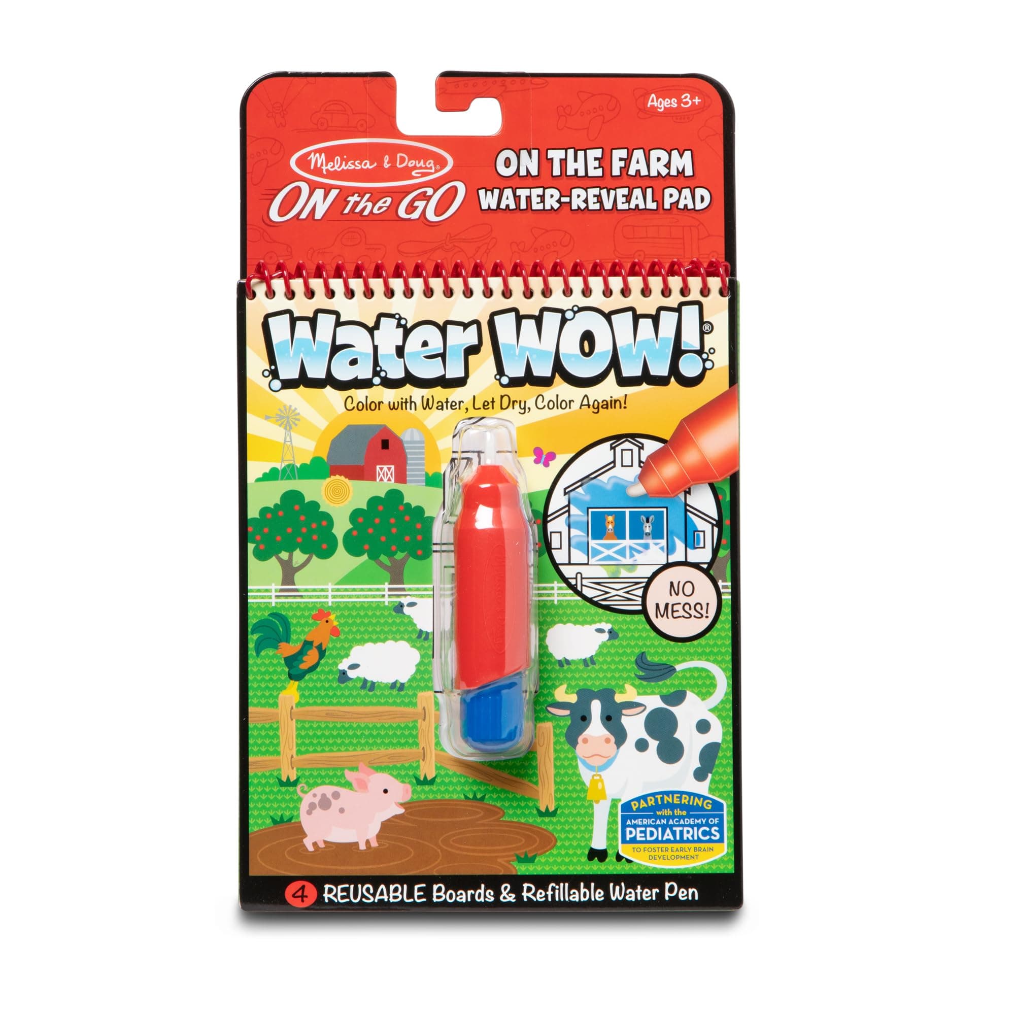 Melissa & Doug - Water Wow Wassermalbuch Bauernhof mit Spiralbindung und Wasserstift, 4 Motivseiten, Stift auffüllbar, Für Kinder ab 3 Jahren