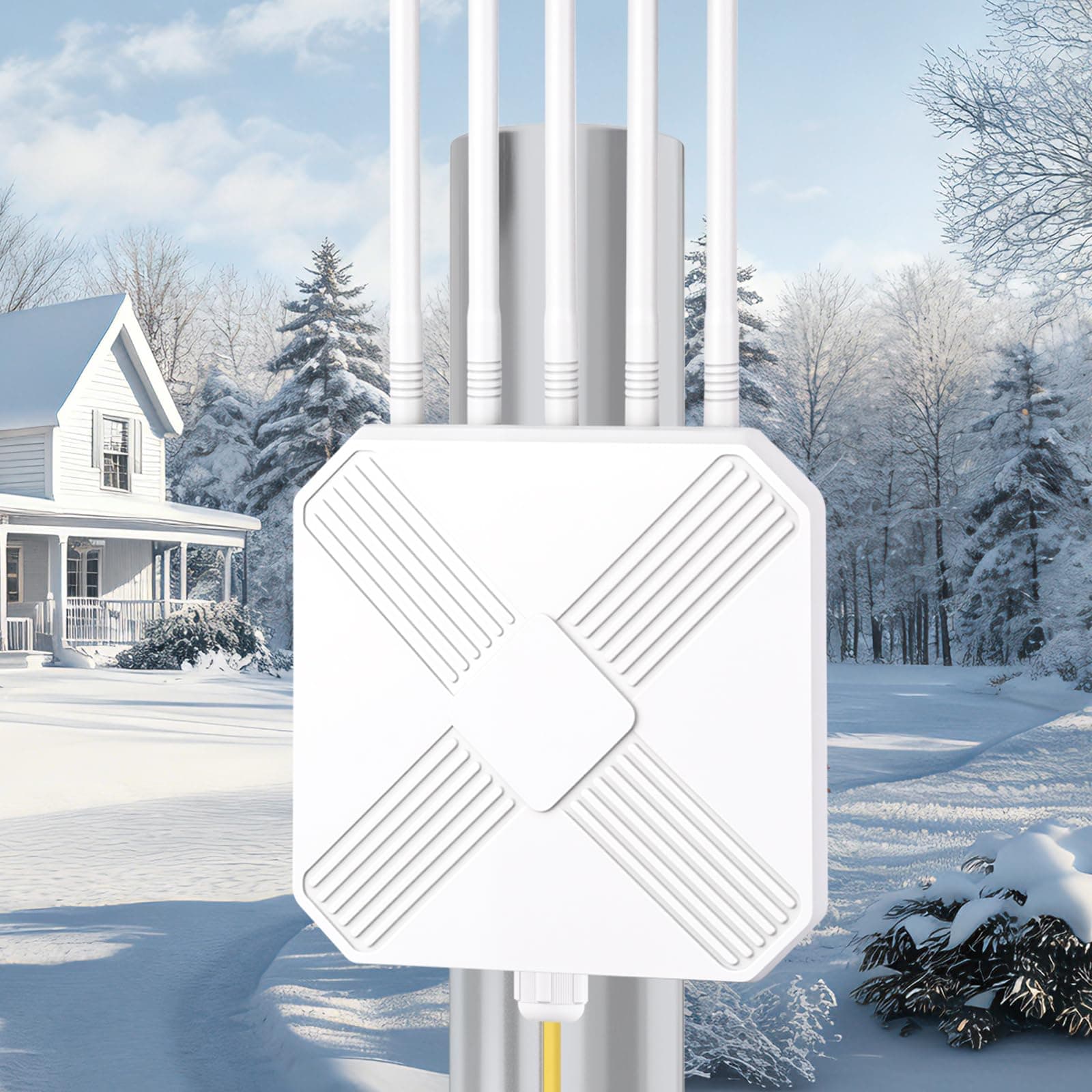 WiFi 6 Ripetitore WiFi Esterno, AX3000 Amplificatore WiFi con Gigabit LAN, IP67 Resistente, 5GHz/2400Mbps e 2,4GHz/600Mbps, Ripetitore WiFi Potente a Lungo Raggio per Giardino, Cortile, Terrazza