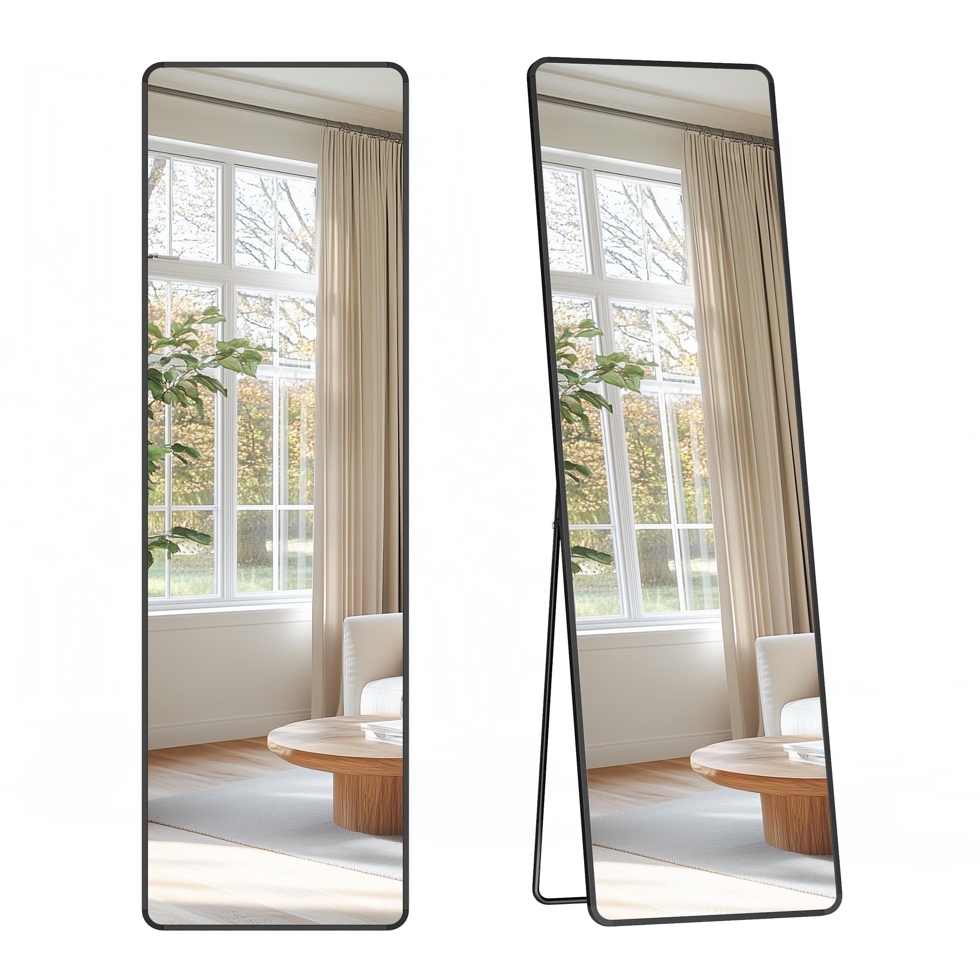 SONGMICS Specchio a Figura Intera, 150 x 40 cm, Specchio da Terra Rettangolare con Supporto, Cornice in Lega di Alluminio, Vetro Temperato, Camera da Letto Soggiorno, Nero Inchiostro LFM034B01