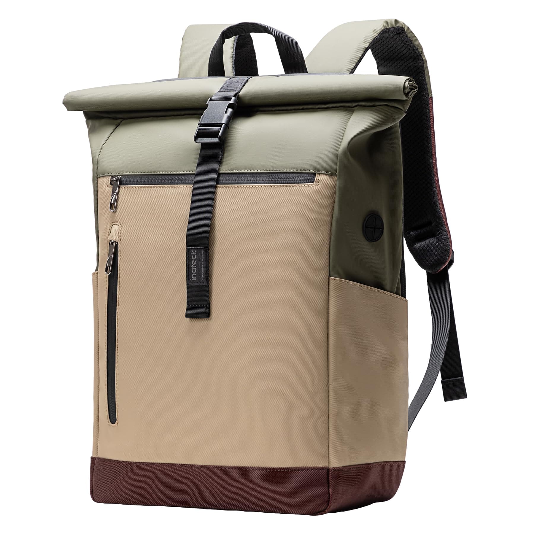 Inateck RollTop Rucksack Herren Damen 25L-30L Fahrradrucksack Schulrucksack für Uni Freizeit Job Sport Reisen, Stylische Tagesrucksack mit 17 Zoll Laptopfach, Khaki