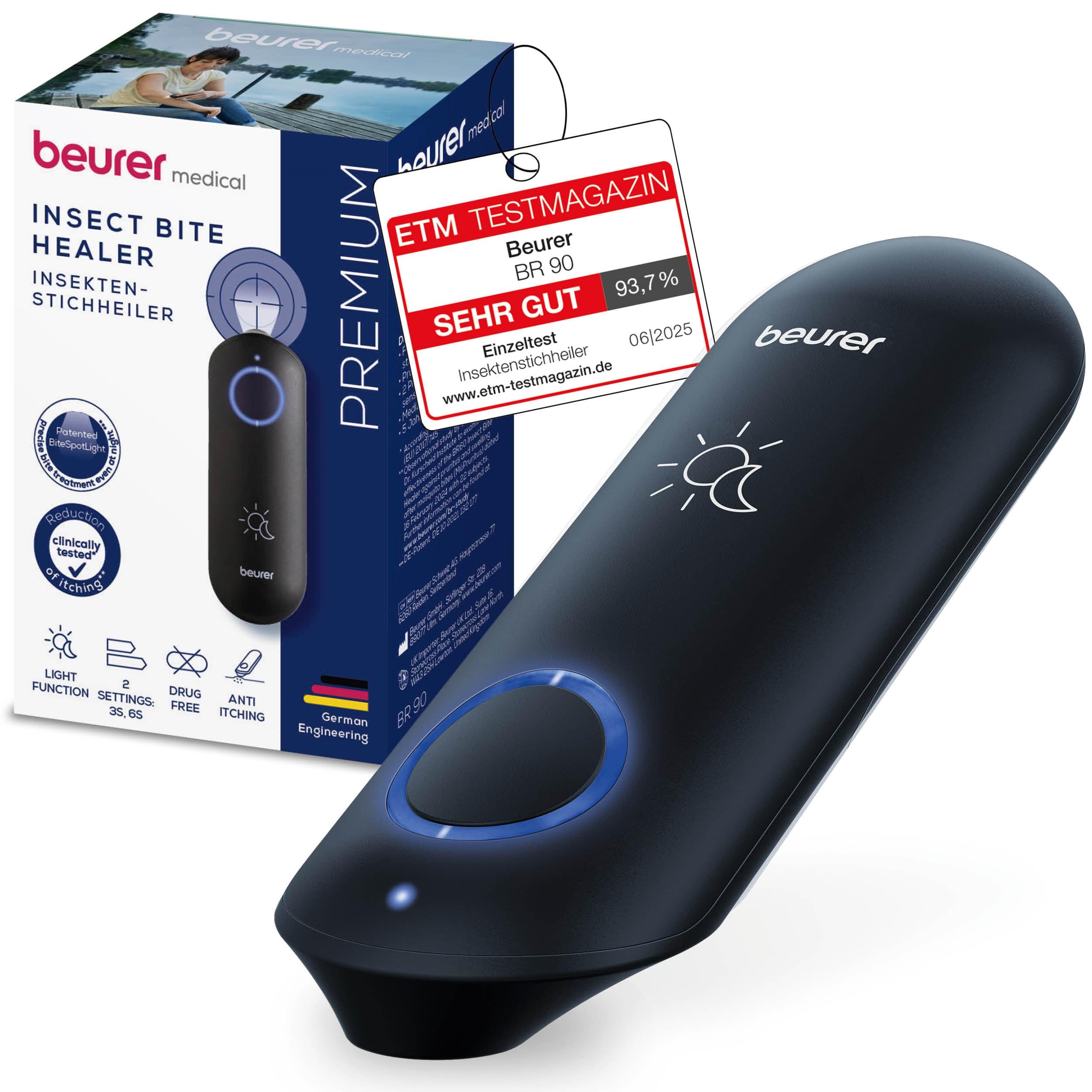 Beurer BR 90 Insektenstichheiler, Mückenstich Hitzestift zur Behandlung von Insektenstichen- und bissen, elektronischer Stichheiler ohne chemische Stoffe, zuschaltbares Licht zur Anwendung im Dunkeln