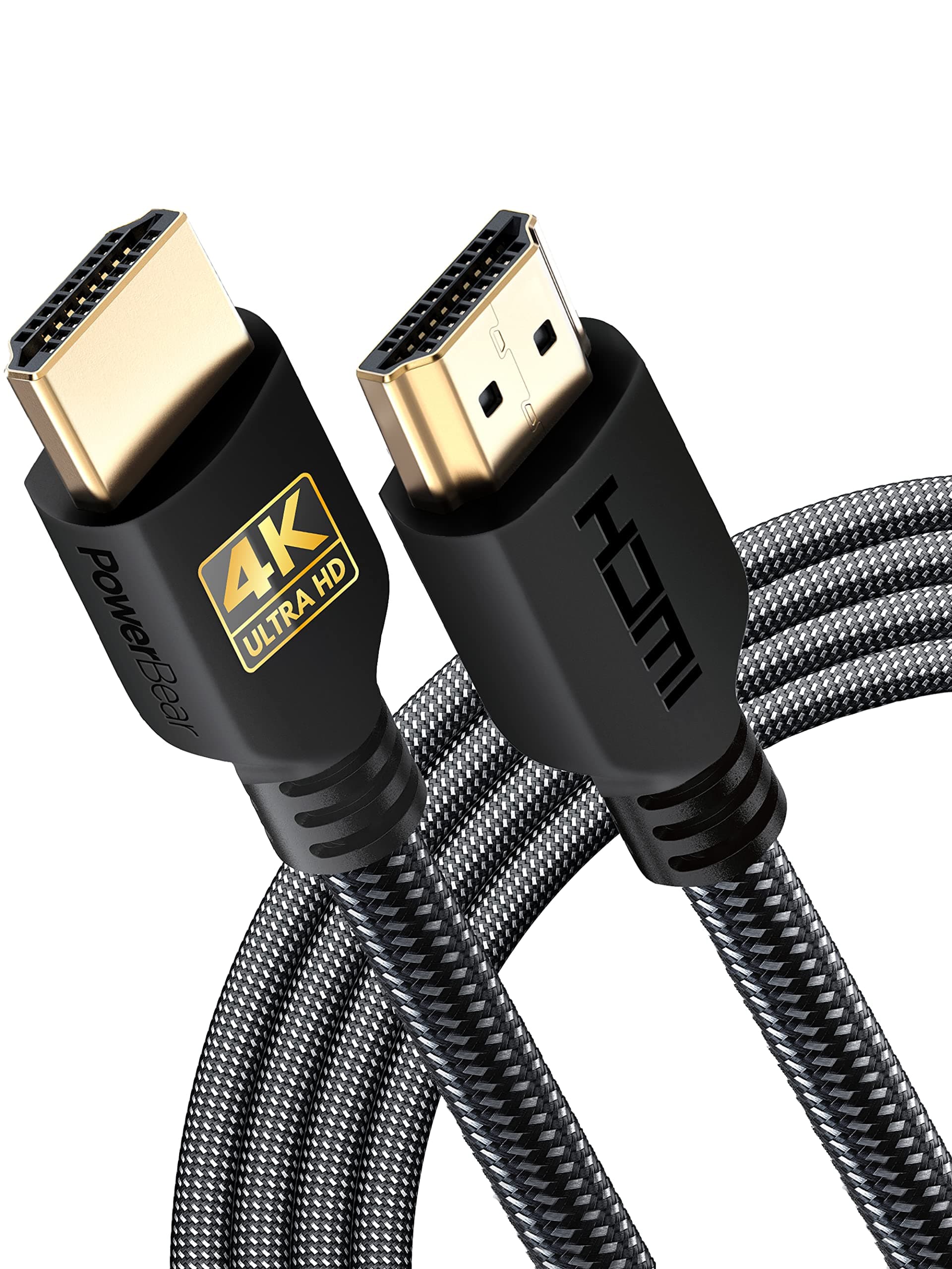 PowerBear Cavo HDMI 4K 3 m | Confezione da 2, Alta velocità, nylon intrecciato e connettori dorati, 4K a 60 Hz, Ultra HD, 2K, 1080P, ARC e CL3 | per laptop, monitor, PS5, Xbox One e altro ancora