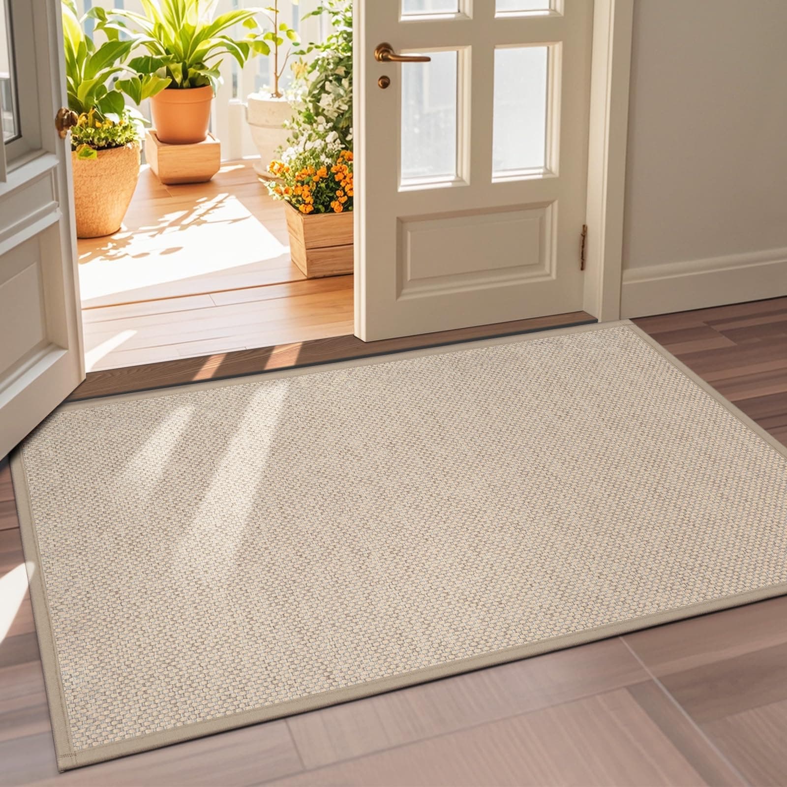 LEKEEPGO Felpudo Entrada Casa 90 x 150 cm, Alfombra Entrada Antideslizante, Felpudo de Entrada Absorbentes Lavable, Alfombrilla para Entrada, Pasillo, Cocina, Caqui