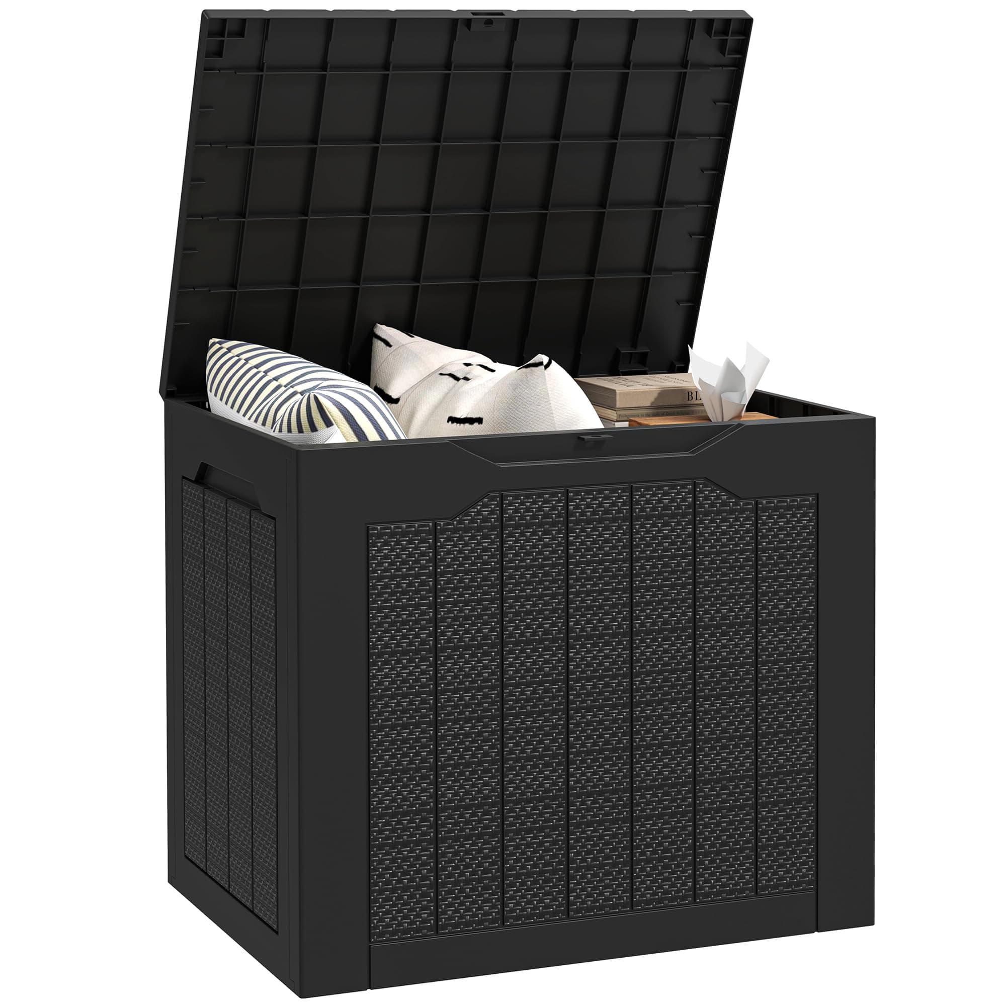 Outsunny Coffre de rangement extérieur 93L avec poignées encastrées, malle de rangement extérieur étanche pour jardin terrasse, 56 x 41 x 50 cm, noir