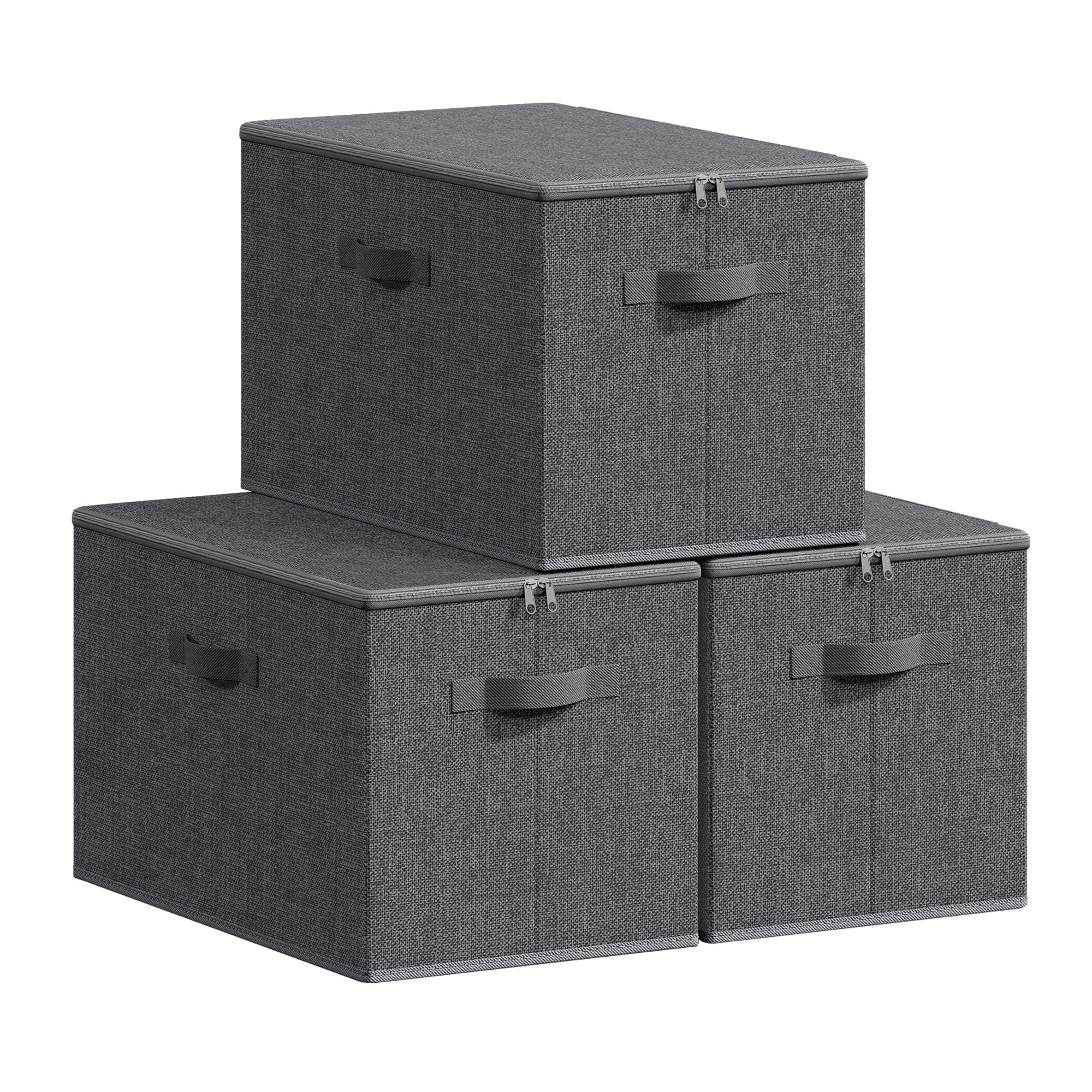 SONGMICS Cajas de Almacenamiento Plegables, Juego de 3 Organizadores en Cajas con Tapas y Asas, para Ropa, 50 x 30 x 30 cm, Tejido de Tela No Tejida, Gris Pizarra RZB050GN02