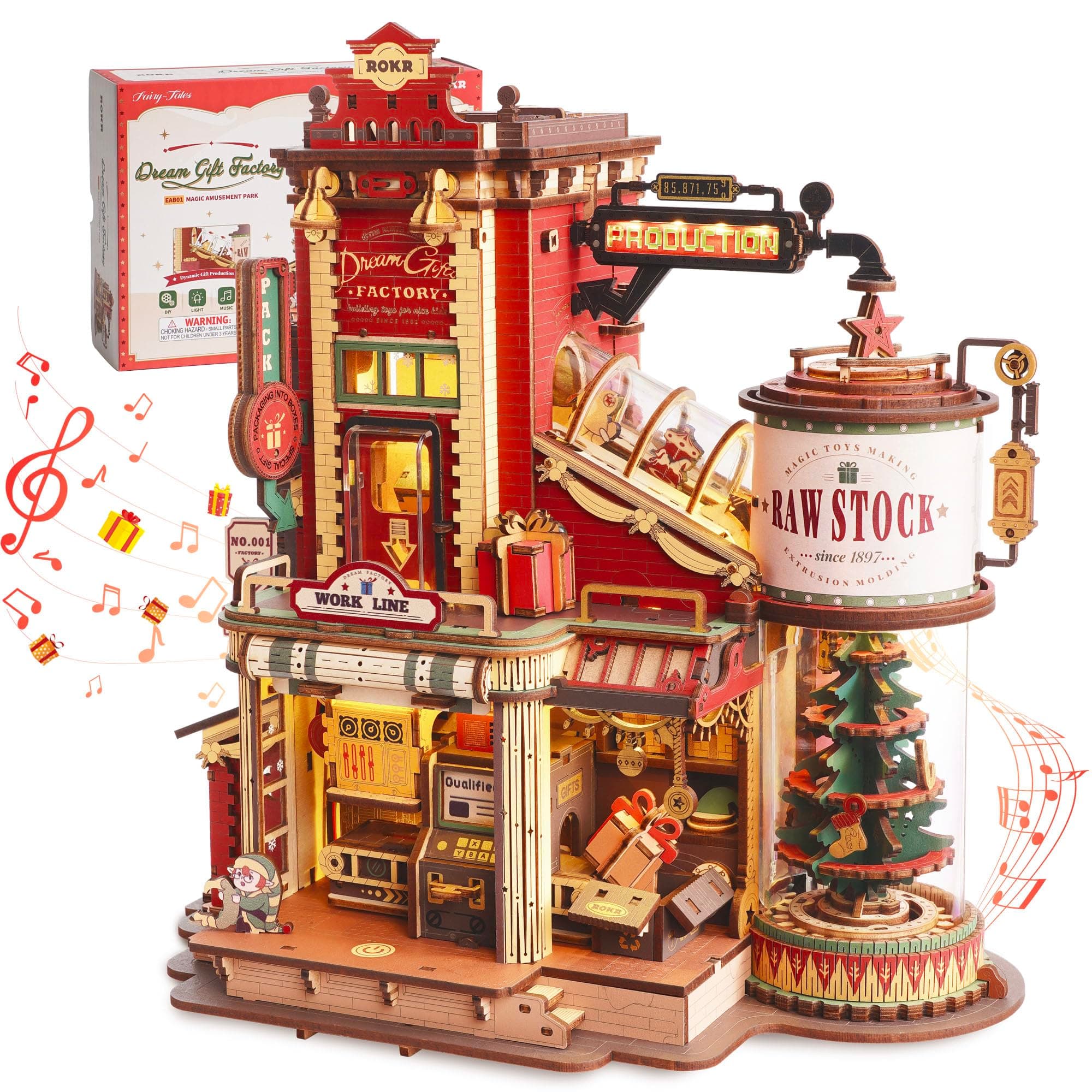 ROKR Puzzle 3D Madera Dream Gift Factory Maquetas para Construir Adultos Regalos de Pascua Navidad Caja de música EAB01