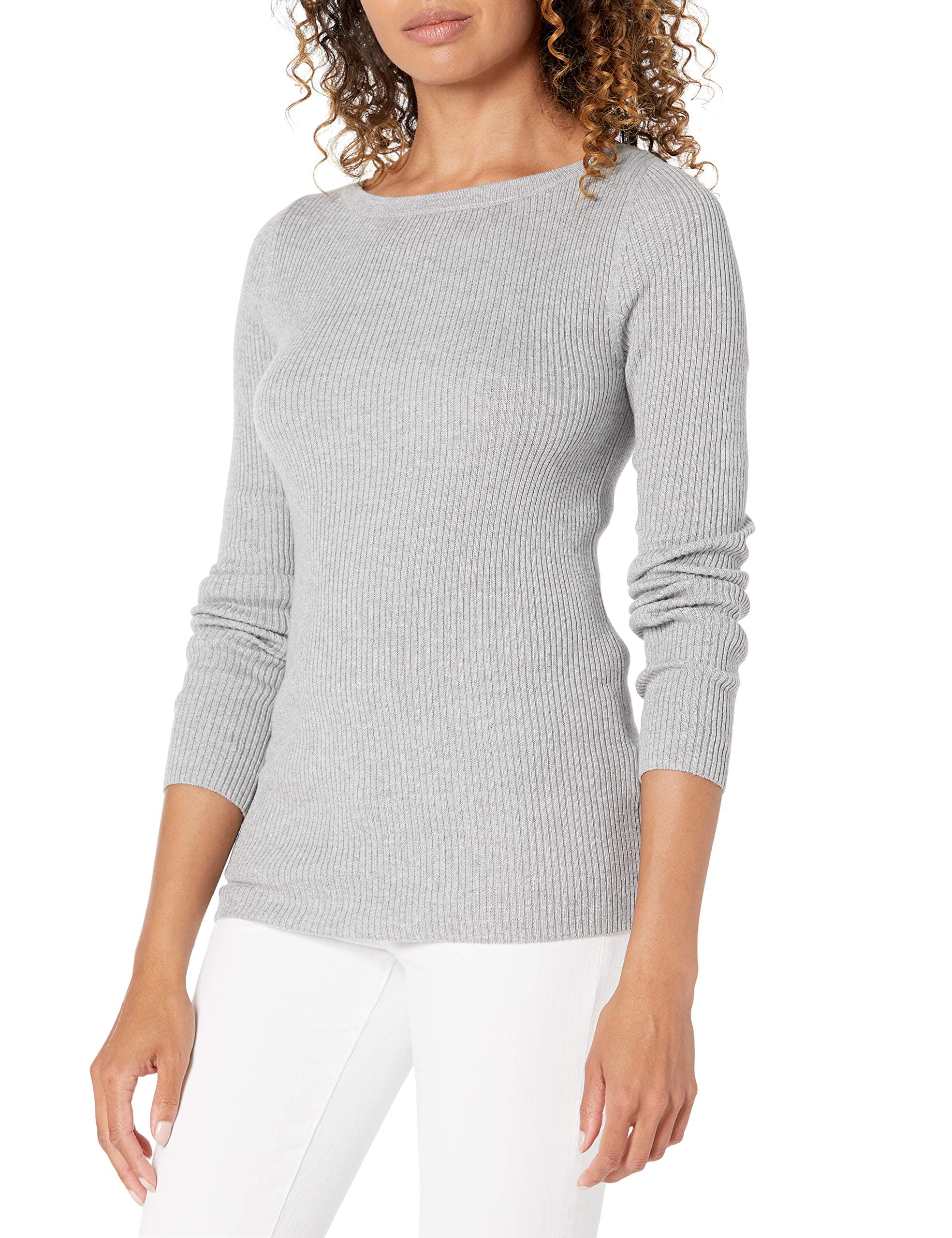 Amazon Essentials Damen Leichter, Gerippter Langarm-Pullover mit U-Boot-Ausschnitt in schmaler Passform