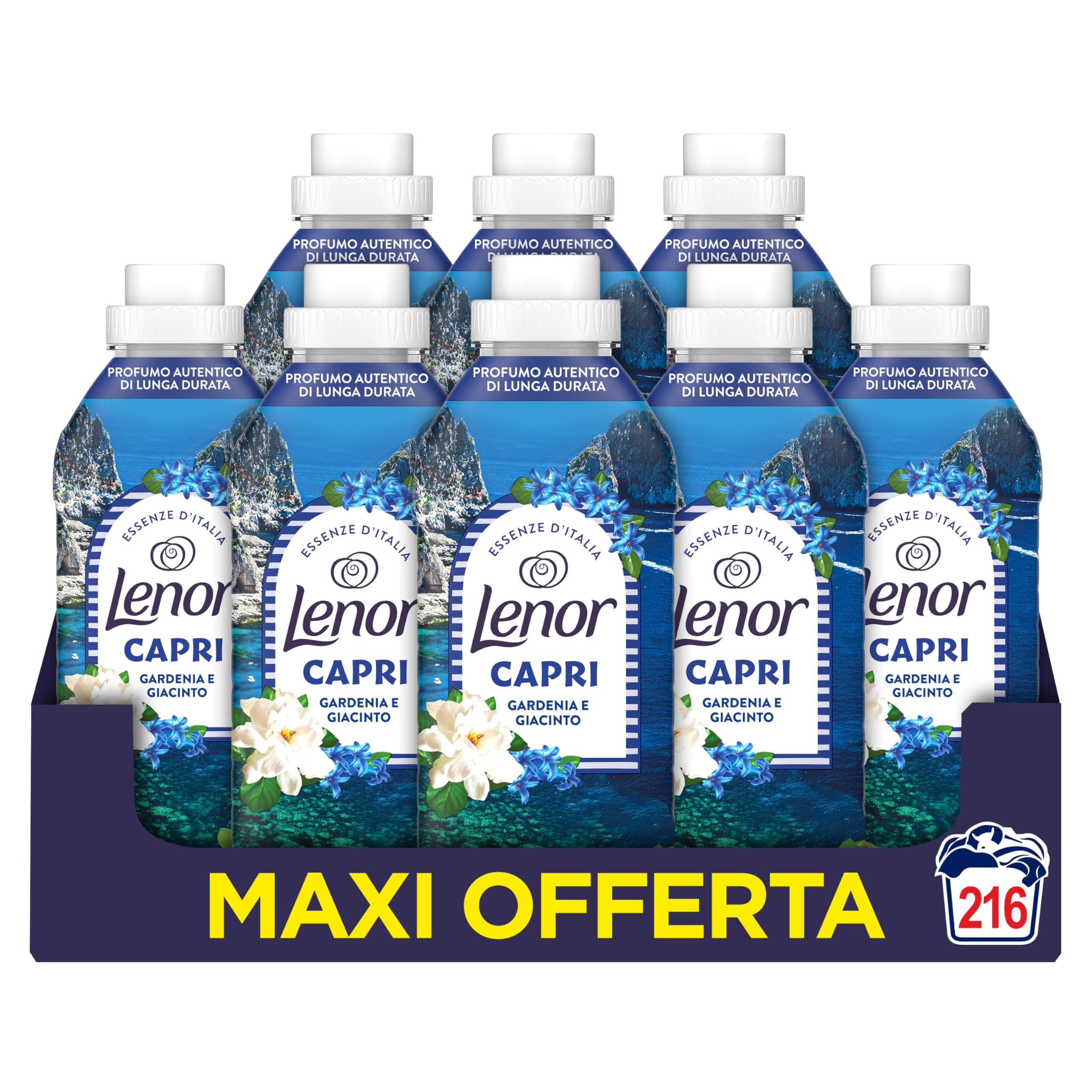 Lenor Ammorbidente Lavatrice Concentrato Essenze d’Italia, 216 Lavaggi (8x27), Capri, Note Di Gardenia e Giacinto, Profumo autentico di lunga durata
