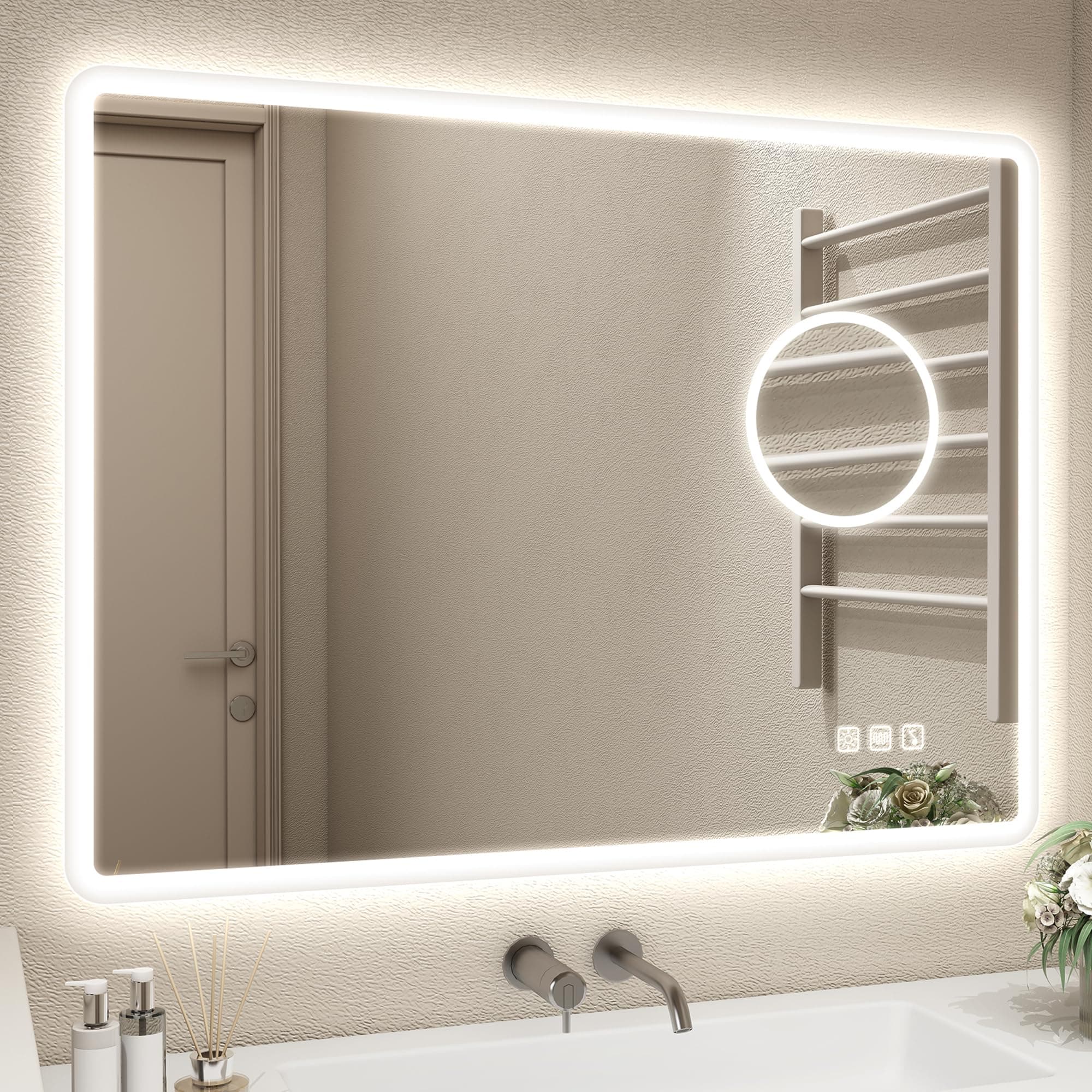 STARLEAD Miroir-Salle-de-Bain-avec-Éclairage 60x80cm, Loupe 5X, Bluetooth, Dimmable, 3 Couleurs Lumière, Anti-buée, Mémoire, IP44 Etanchéité, Verre Trempé HD Miroir-Mural