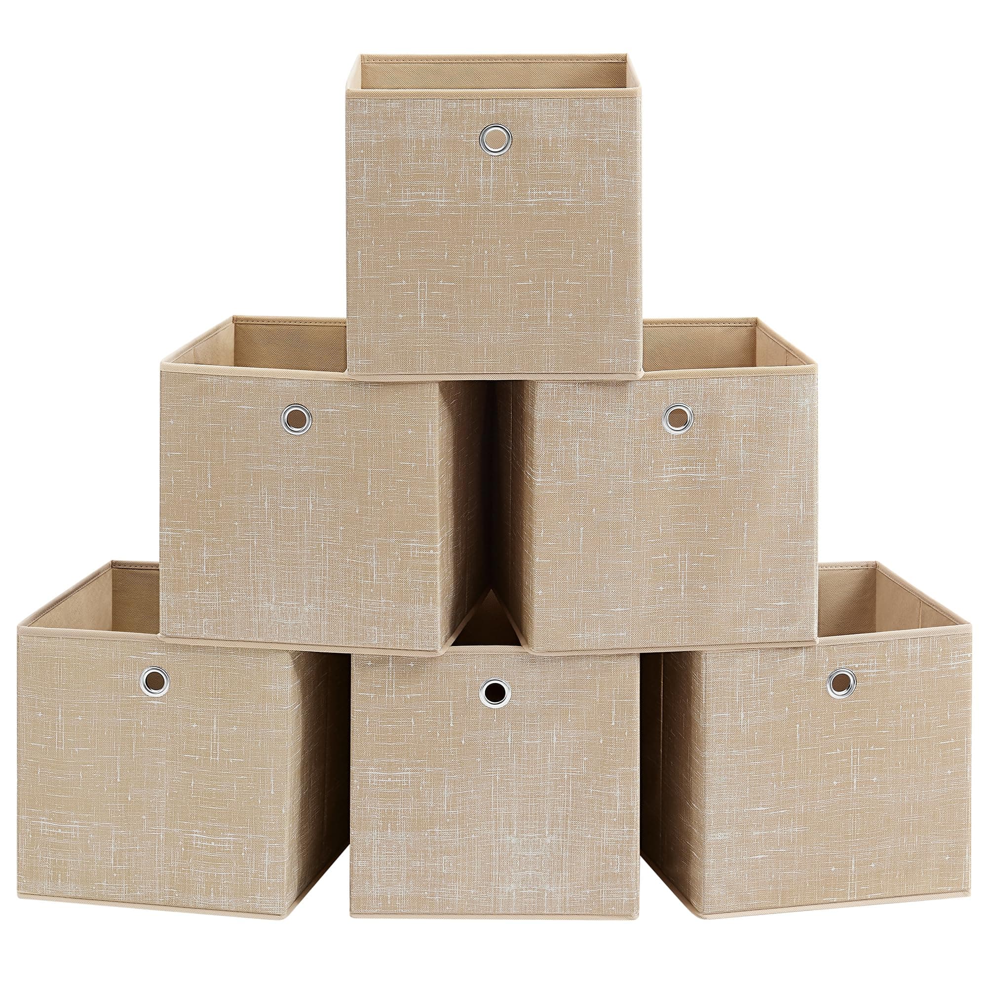 SONGMICS Aufbewahrungsbox, 6er Set, Ordnungsboxen aus Vliesstoff mit Griff, Boxen Aufbewahrung, 30 x 30 x 30 cm, Organizer Box, für Würfelregal, Faltbox, Kleideraufbewahrung, sandbeige RFB006K03