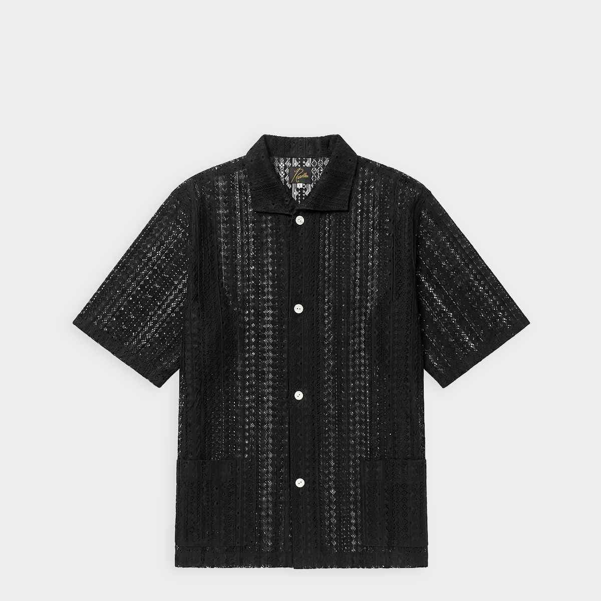S/S Widespread Collar Shirt - Raschel Lace black