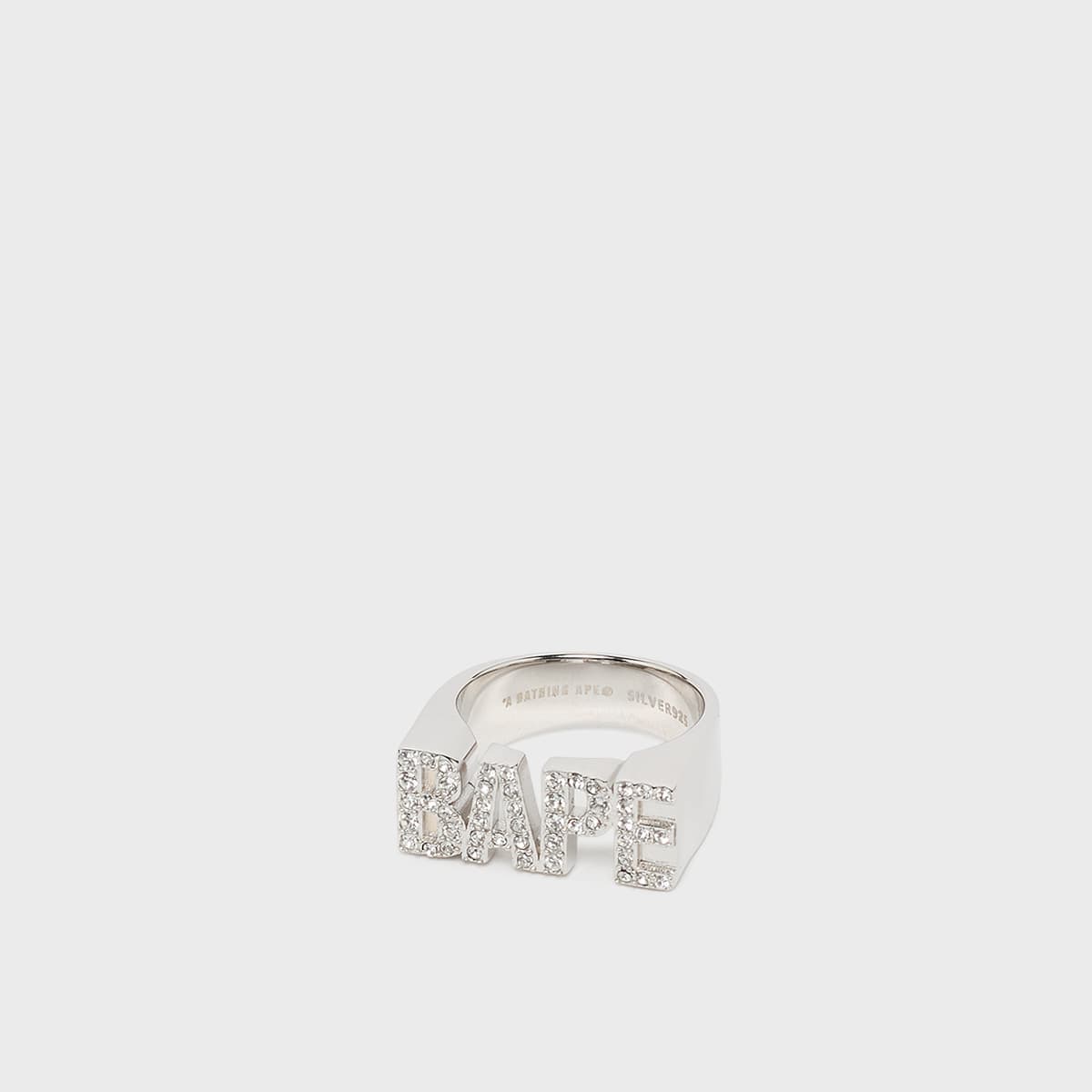Bape Logo Ring Silver Rhinestone